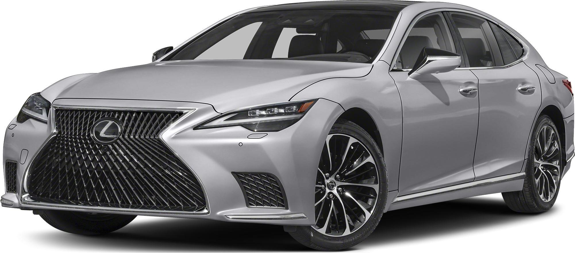 Large spindle grille and sleek LED headlights on a luxury sedan front.