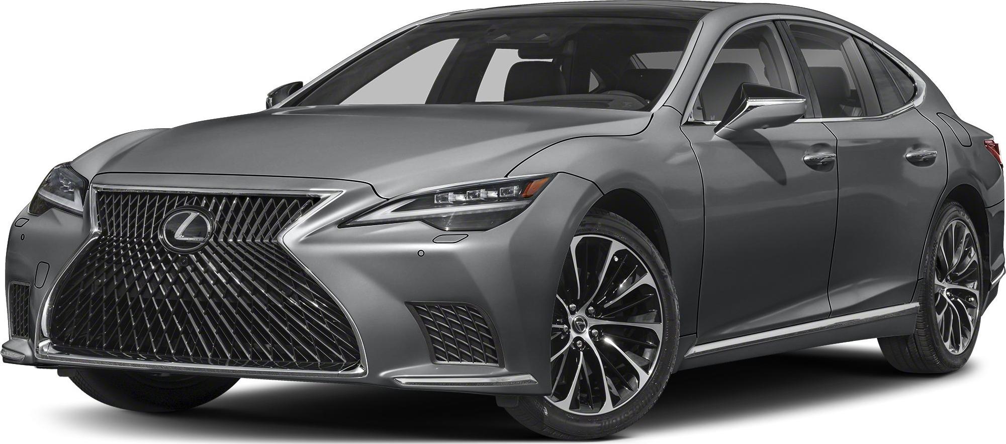 Luxury sedan front with spindle grille and LED headlights