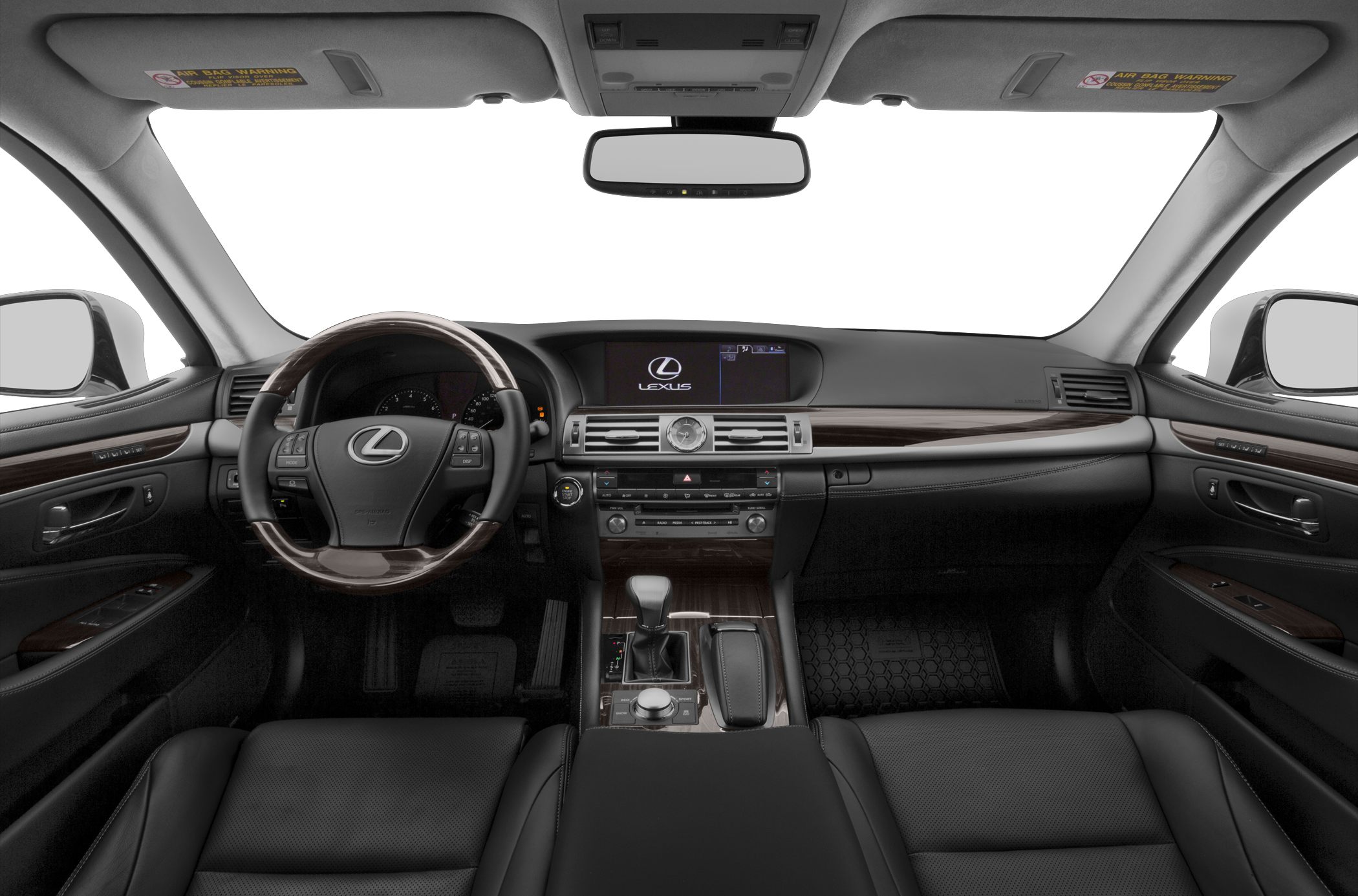 Wood-trimmed steering wheel and dashboard with digital display