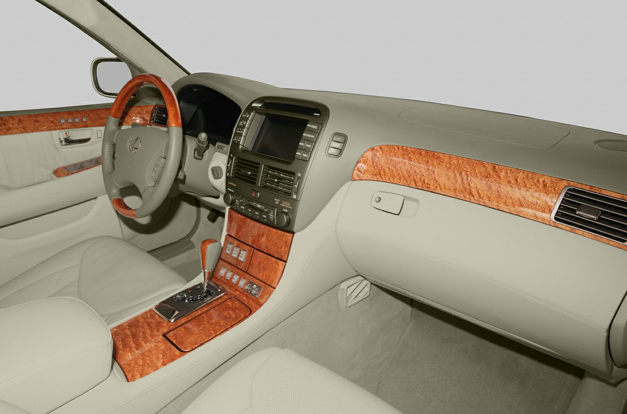 Wood trim dashboard and center console with leather seats