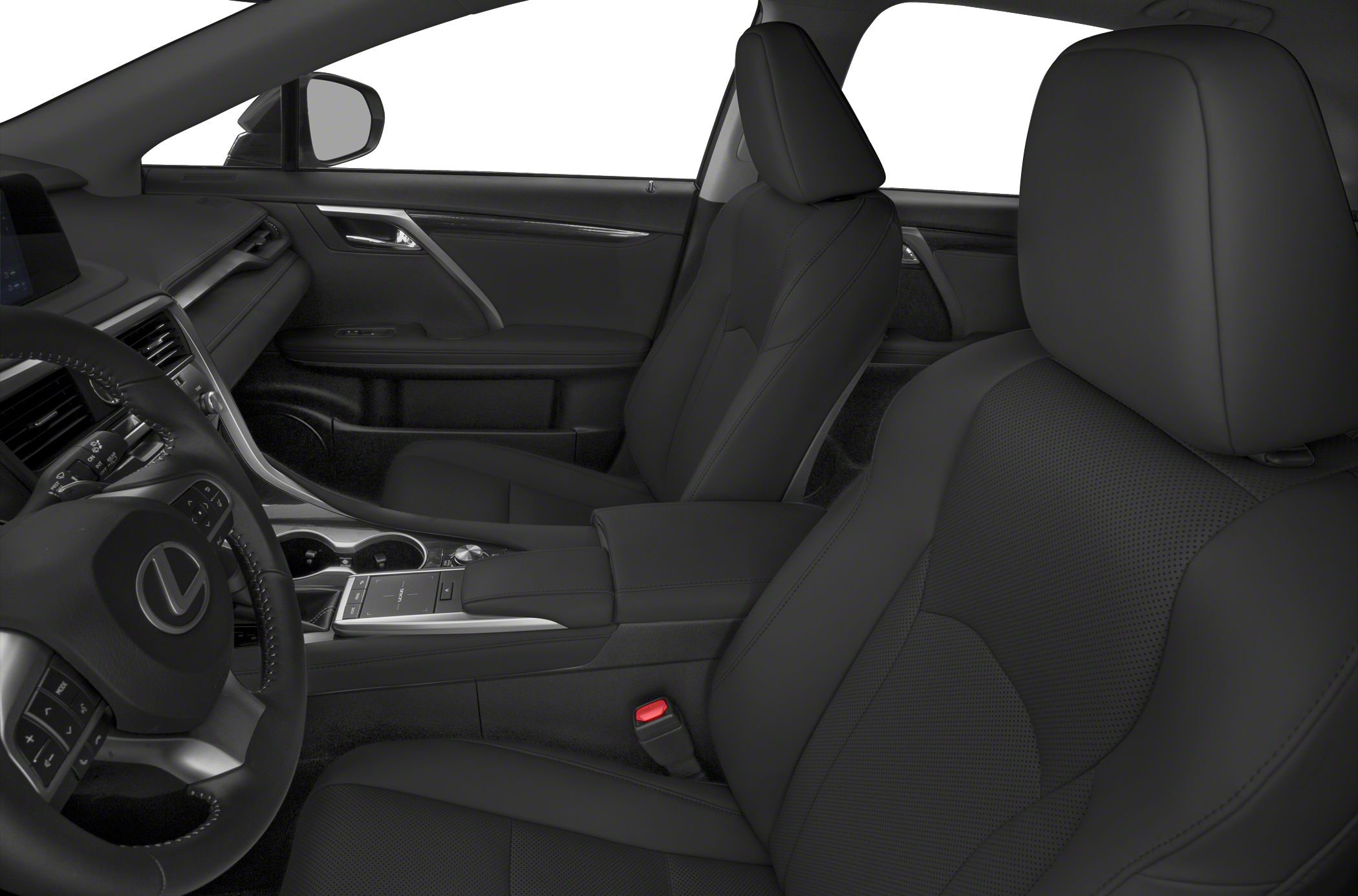 Front seats and dashboard interior view with steering wheel