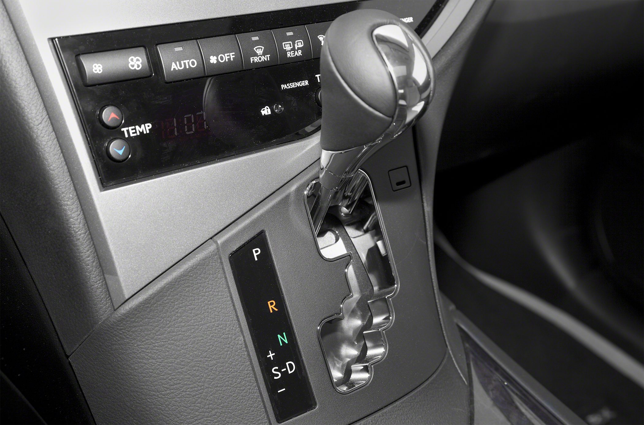 Automatic gear shift lever and climate control panel close-up