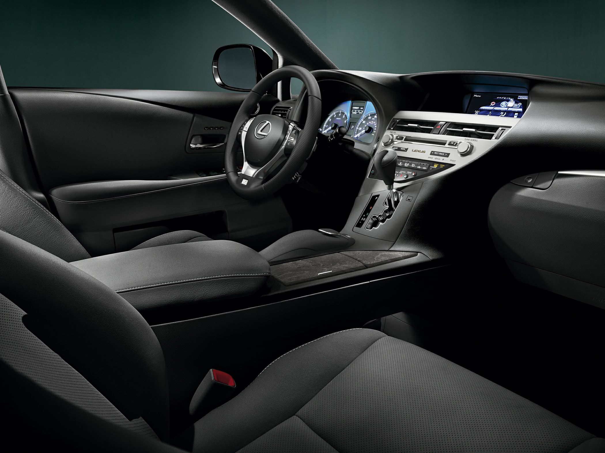 Interior dashboard and steering wheel with gear shifter