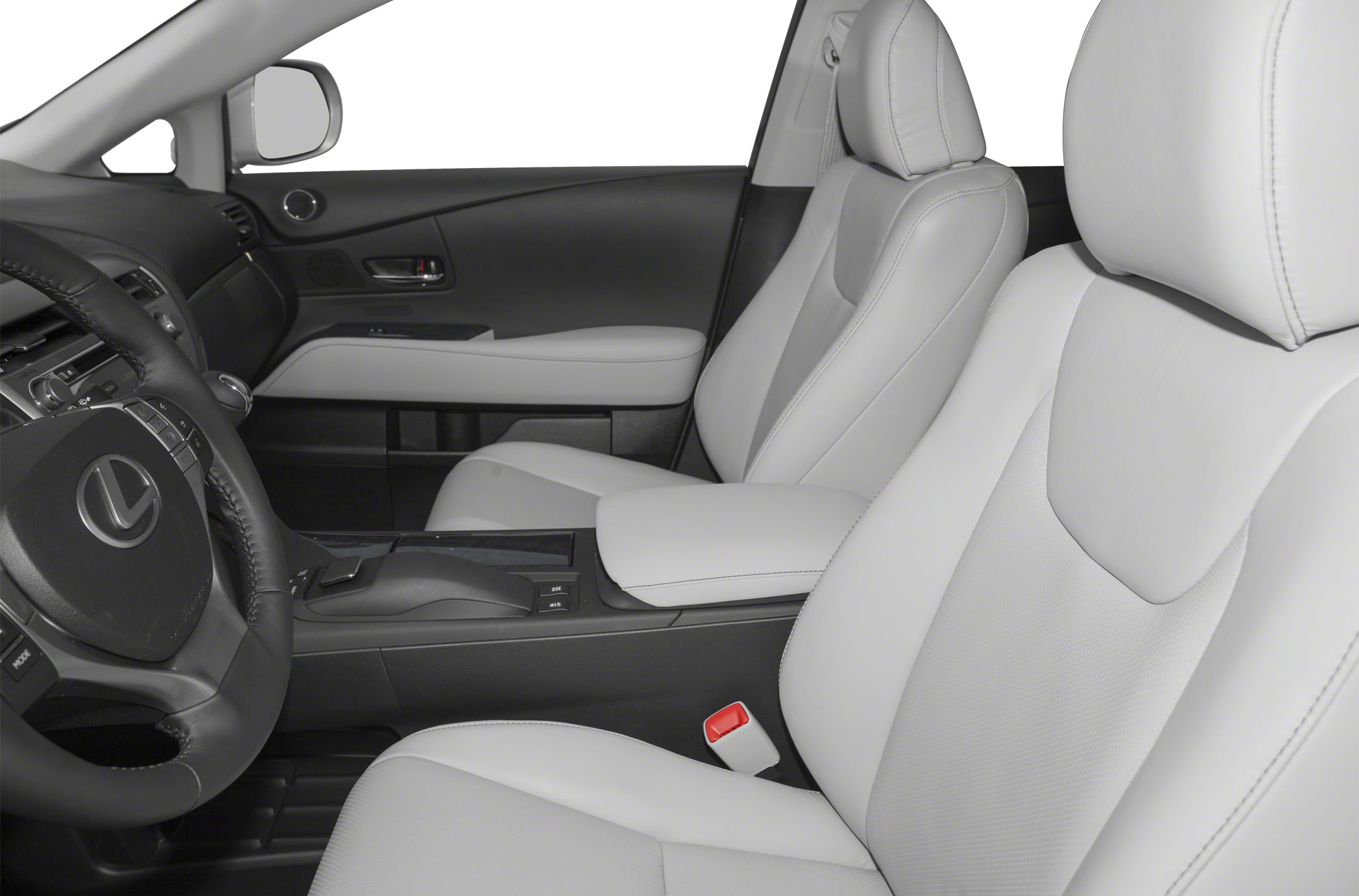 Luxury white leather seats and modern black dashboard interior