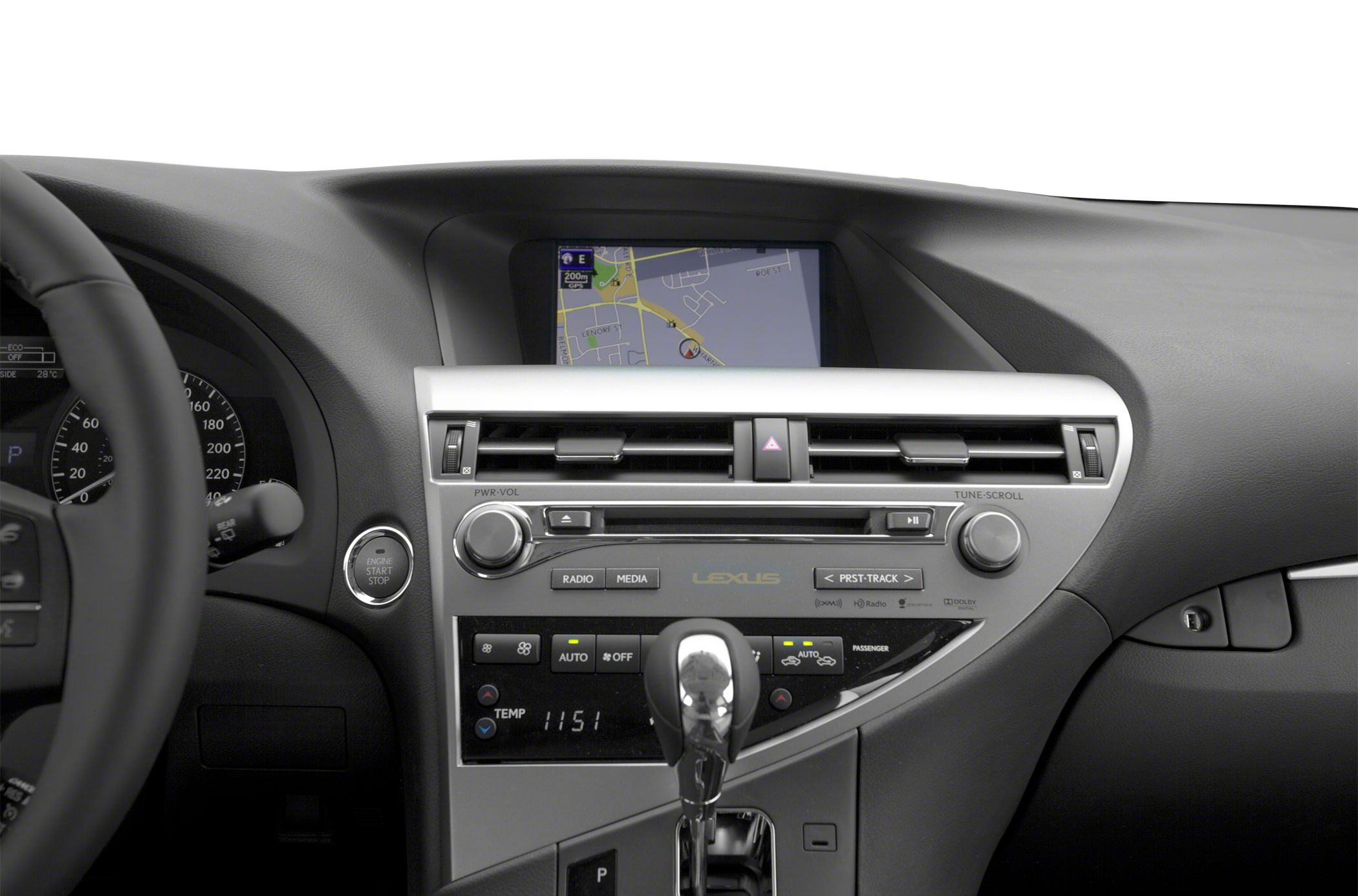 Car dashboard with navigation screen and climate control system