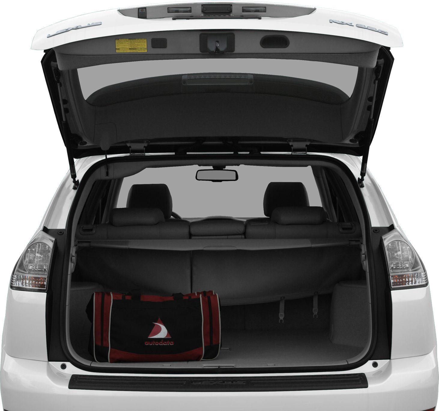 Open rear hatch with visible spacious cargo area and bag inside