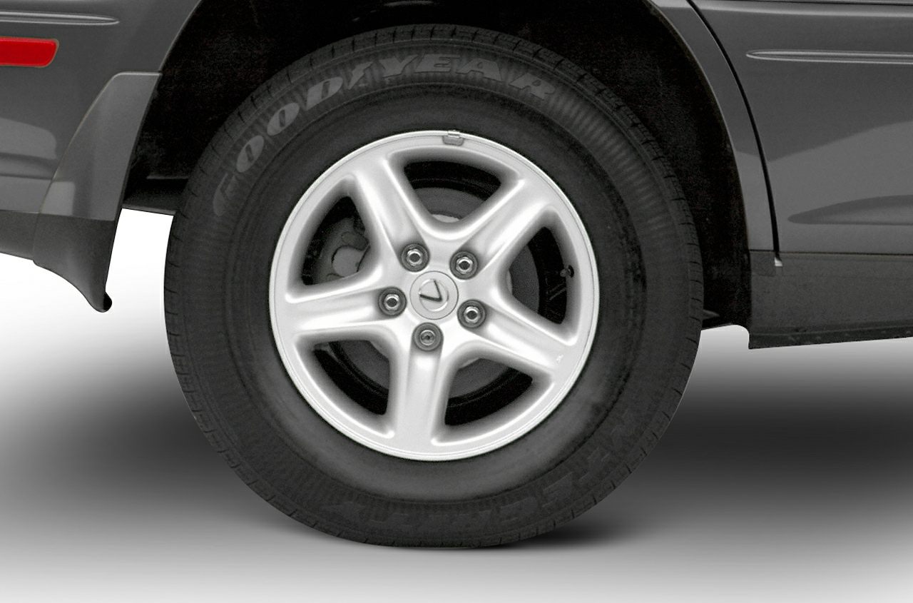 Close-up of alloy wheel and Goodyear tire.