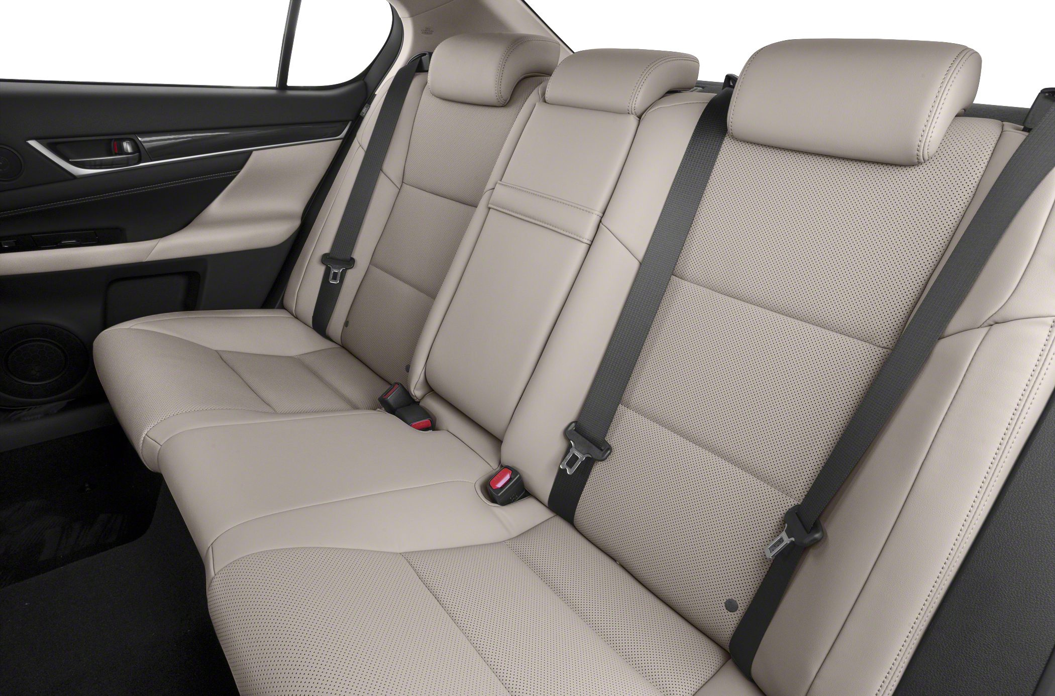 Beige leather rear seats with headrests and seat belts