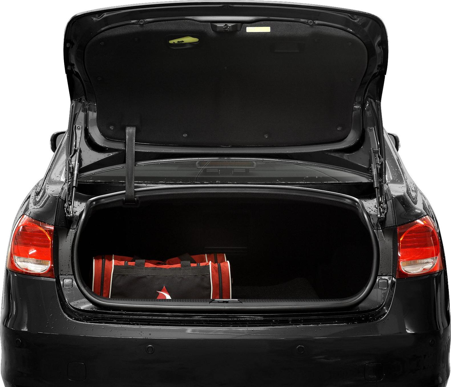 Open rear trunk with visible taillights and cargo space