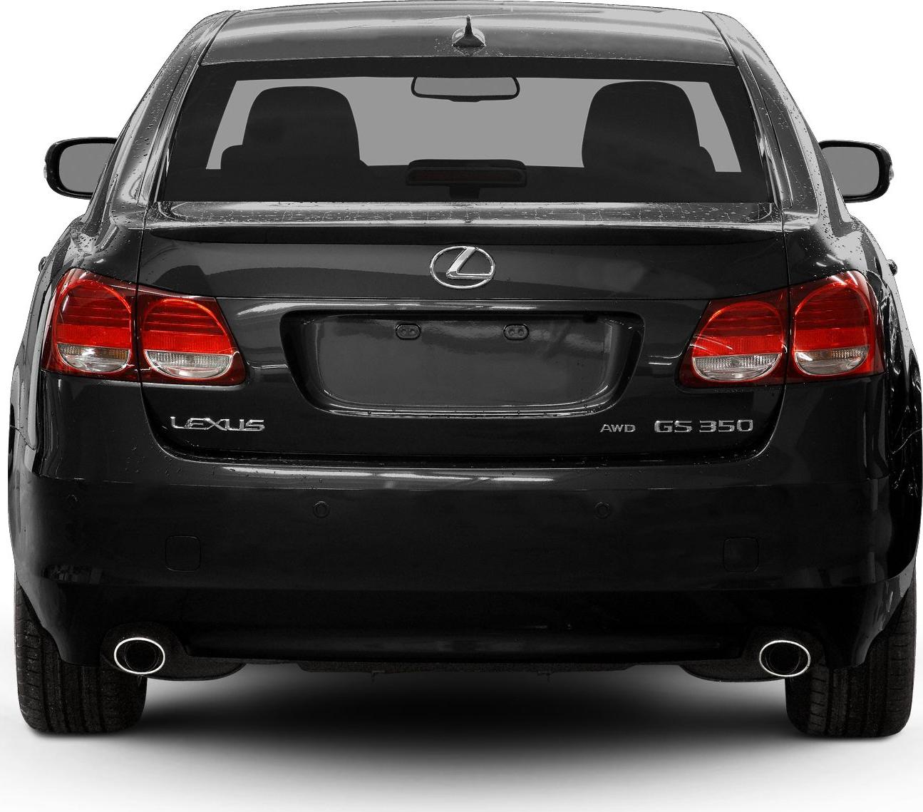 Rear view of AWD sedan with dual exhaust and distinctive taillights