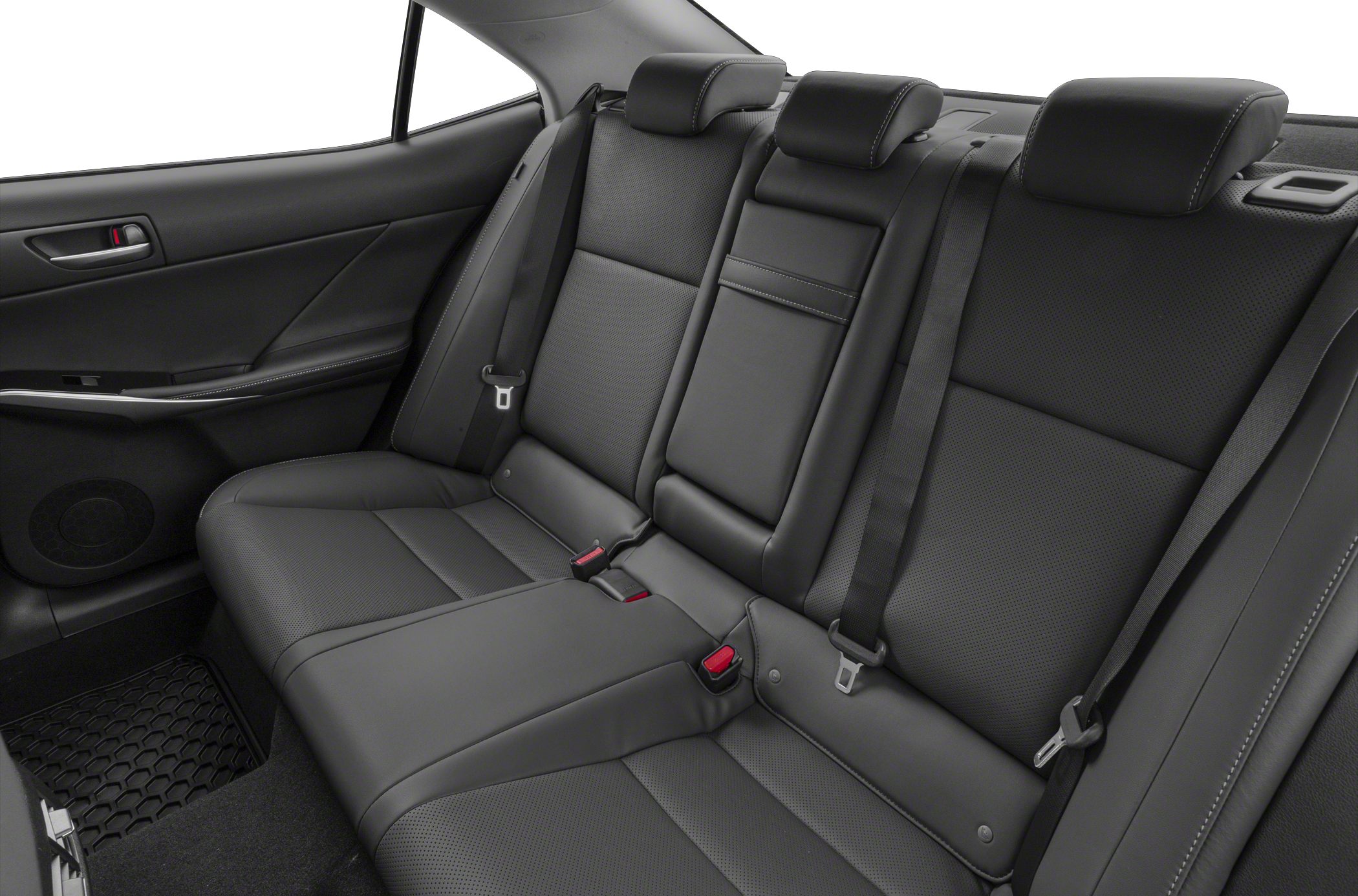 Black leather rear seats with headrests and seat belts