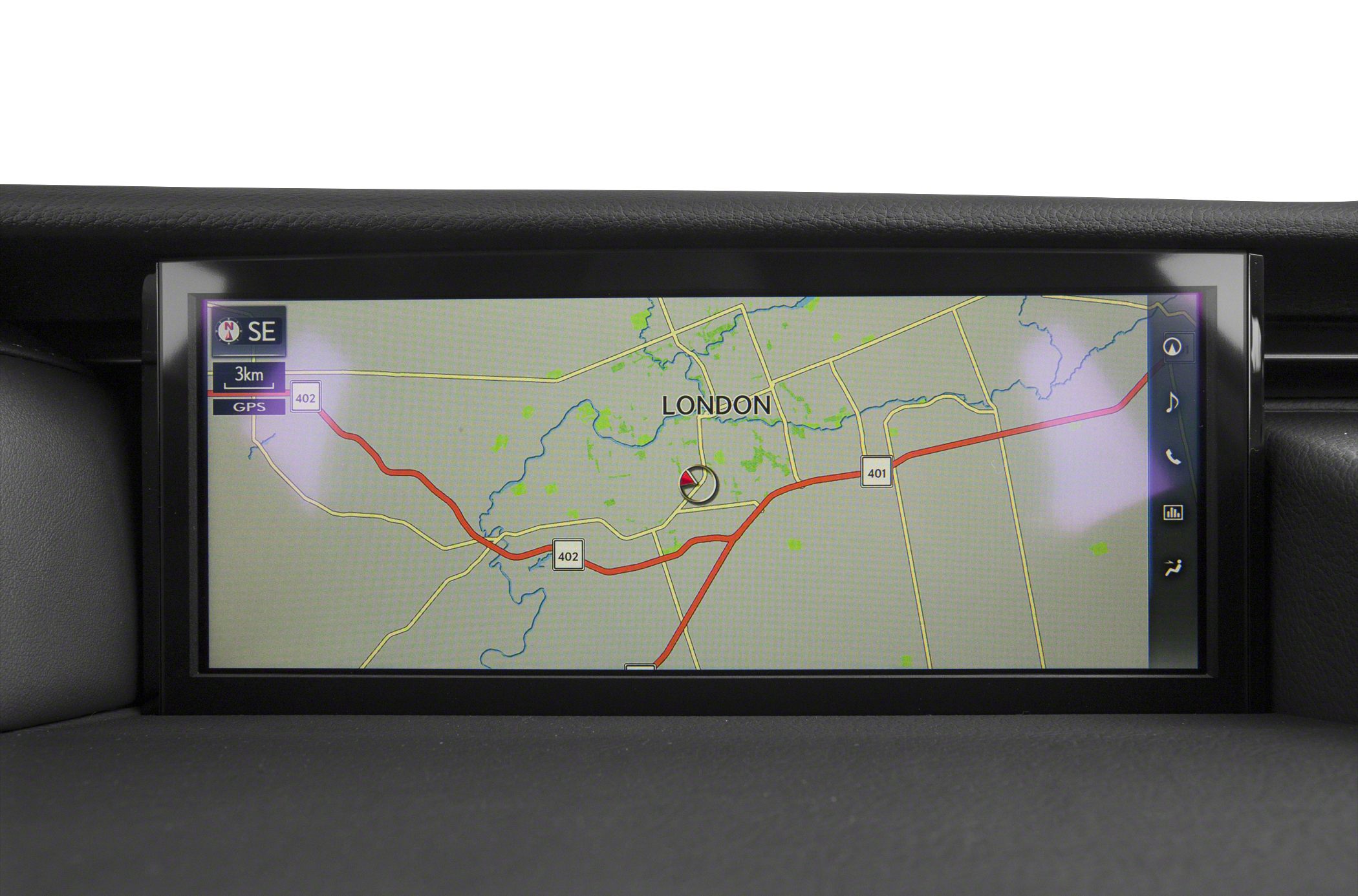 High-resolution GPS navigation screen with detailed map and interface