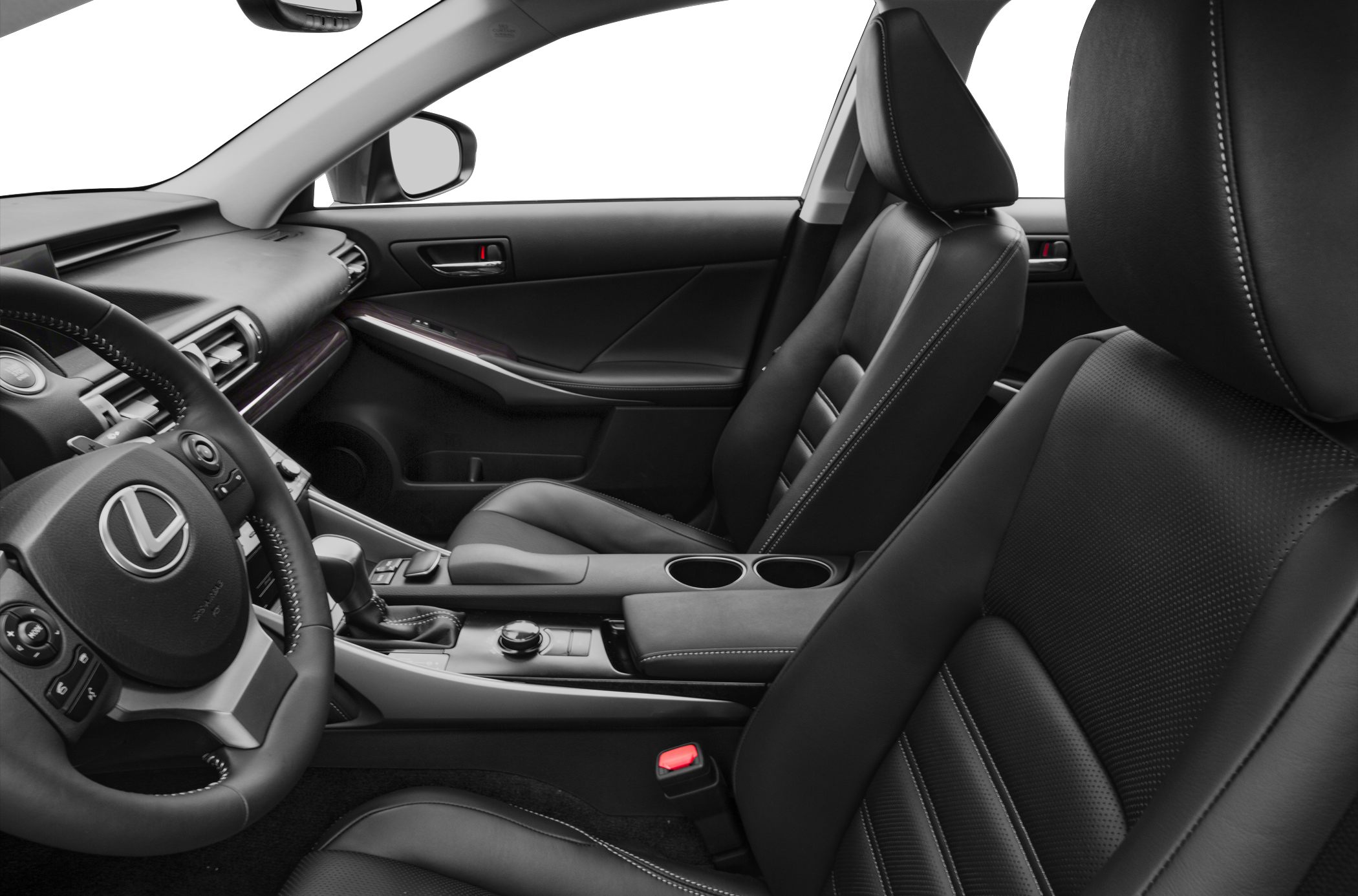 Premium black leather seats and ergonomic cockpit interior.