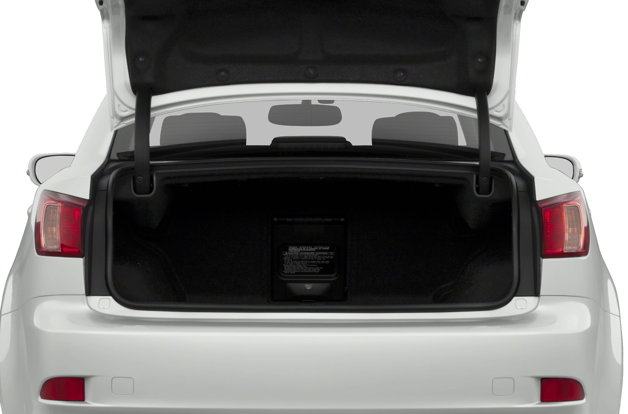 Open trunk rear view with visible cargo space and tail lights