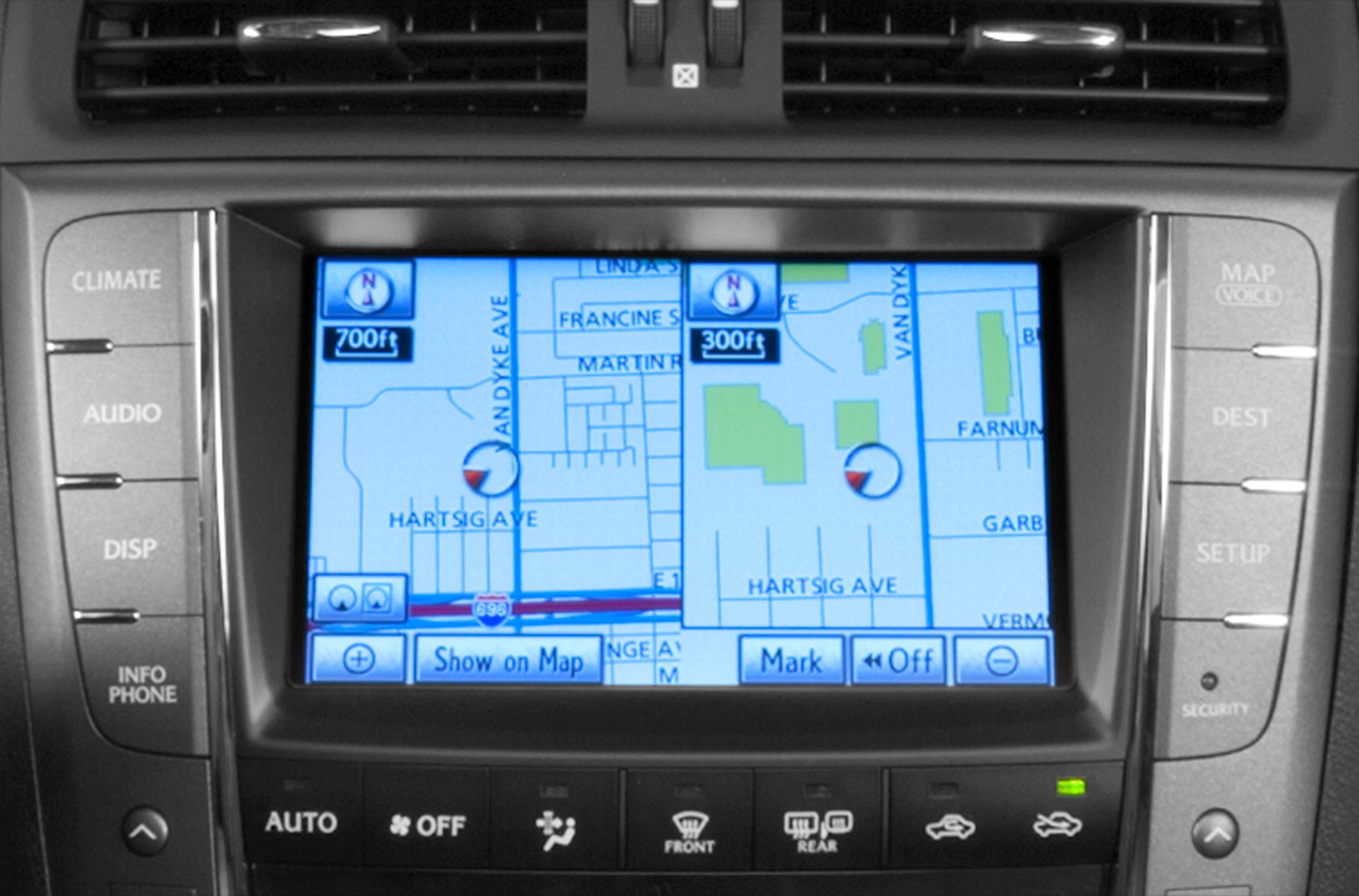 Navigation touchscreen display with climate control panel