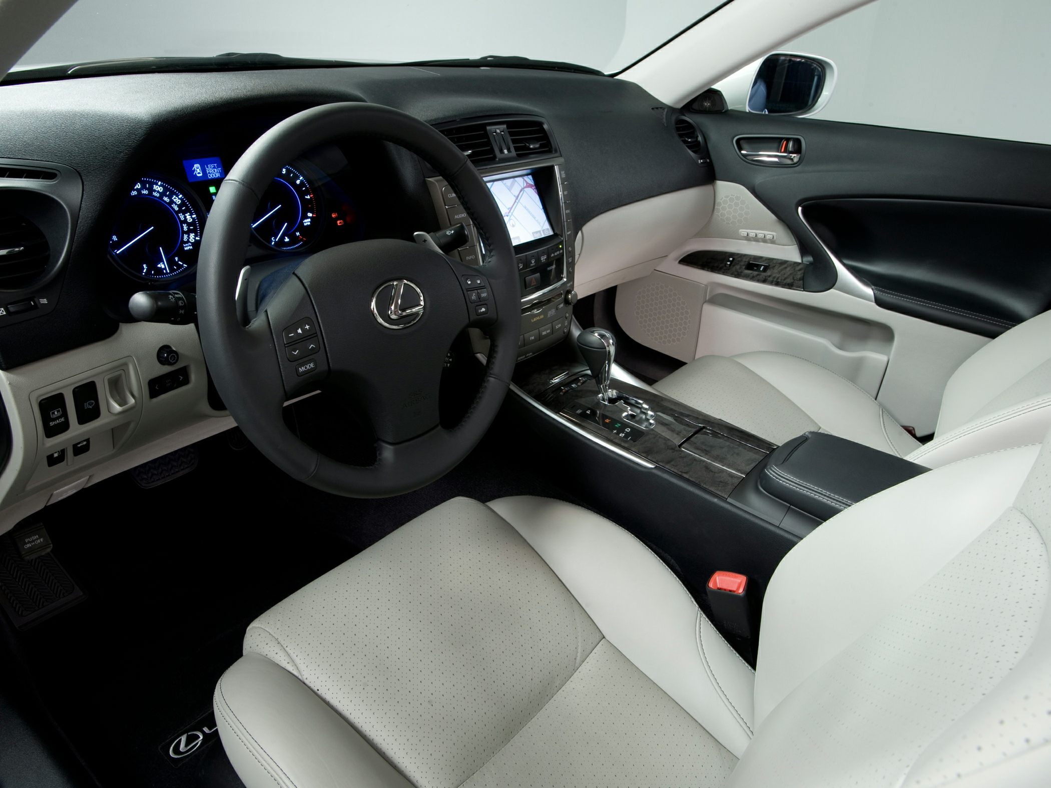 Luxury interior with leather seats and built-in navigation system