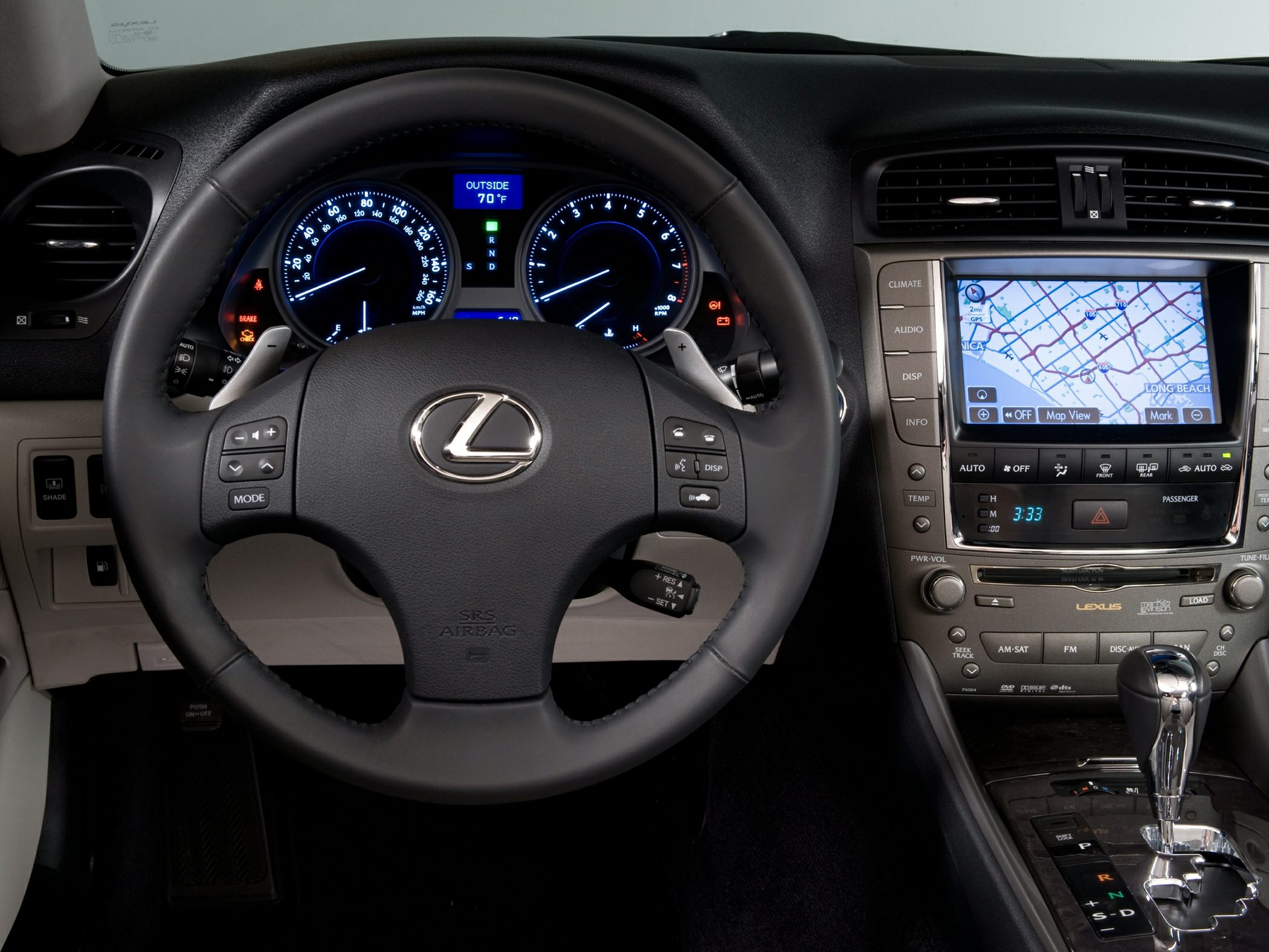 Lexus steering wheel with multifunction controls and navigation screen