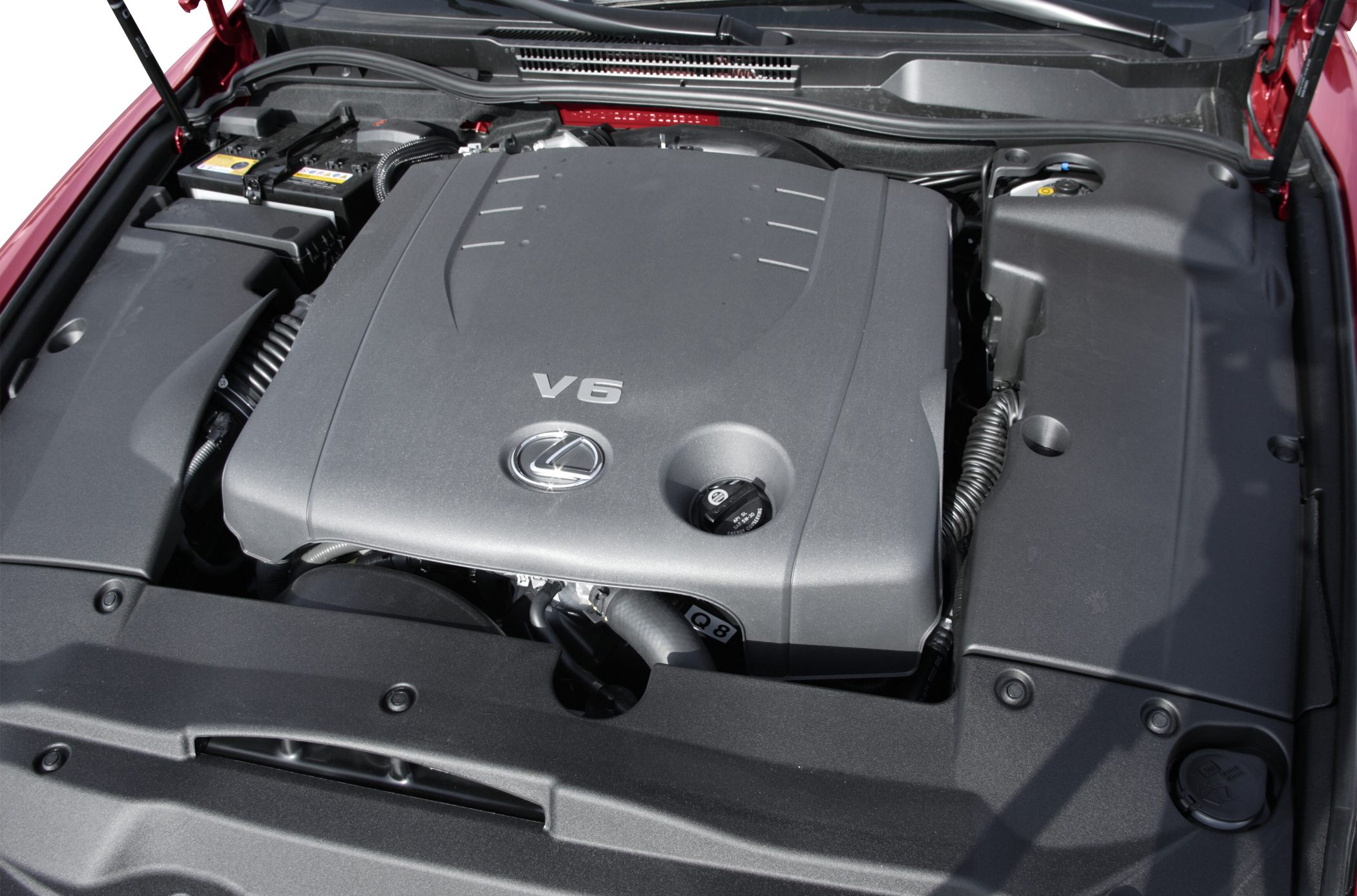 V6 engine bay with Lexus branded engine cover.