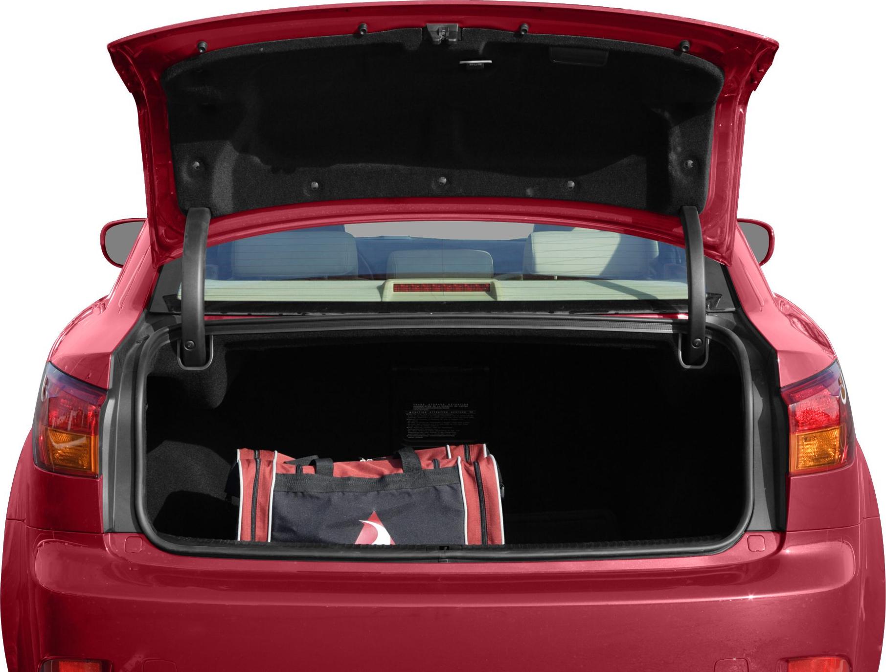 Open trunk space with fabric bag inside in a red car