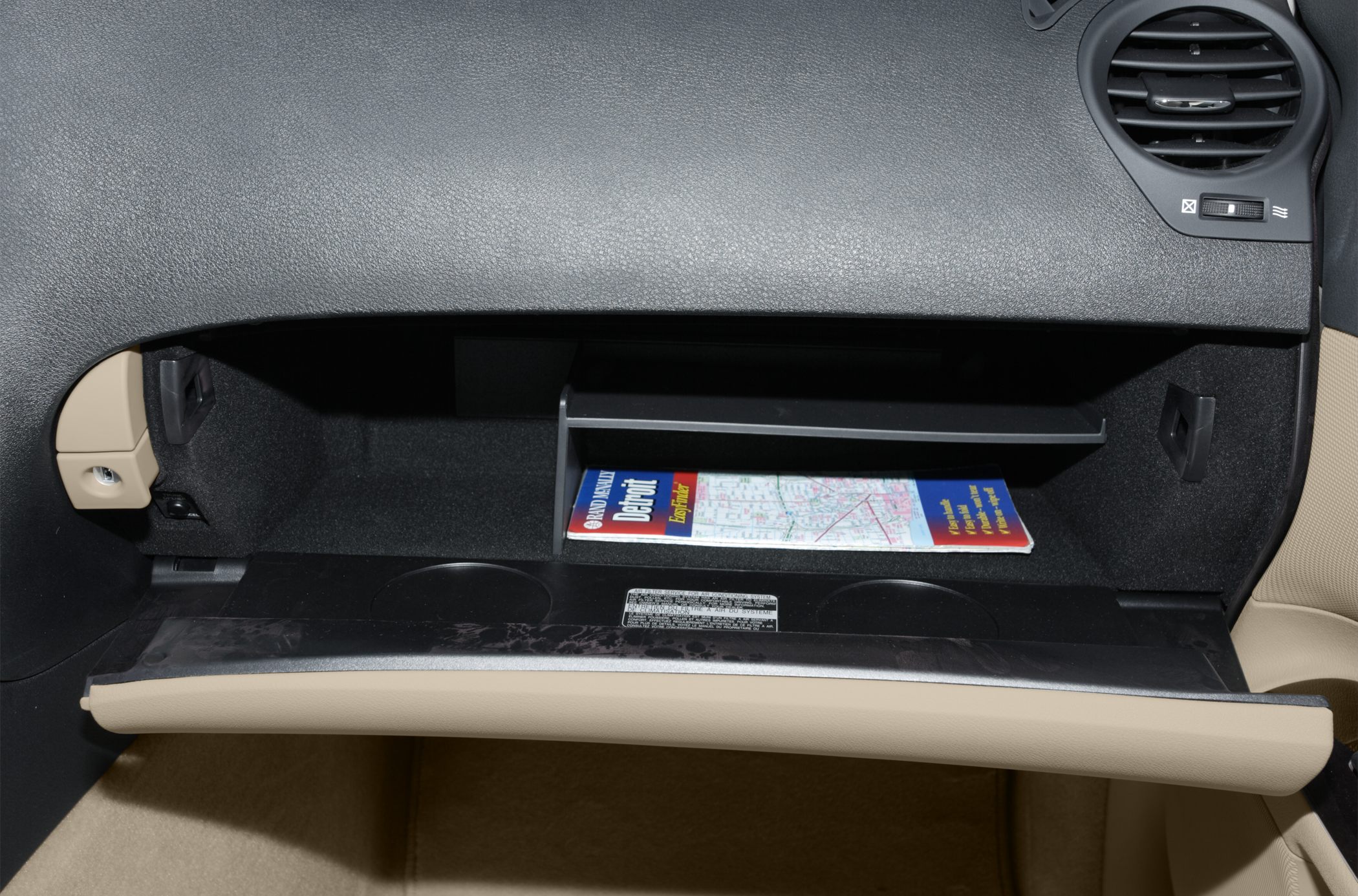 Car glove compartment with shelf and map storage space