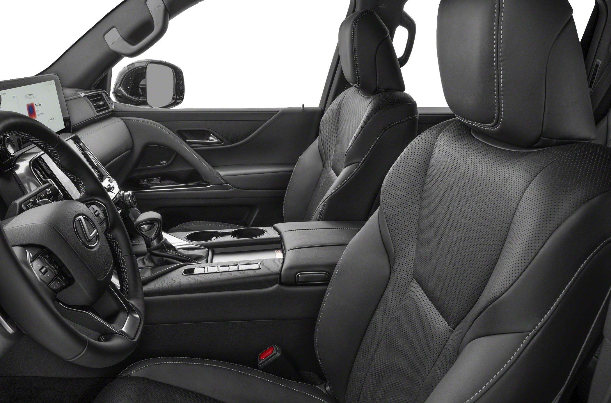 Black leather interior with stitched seats and advanced dashboard controls