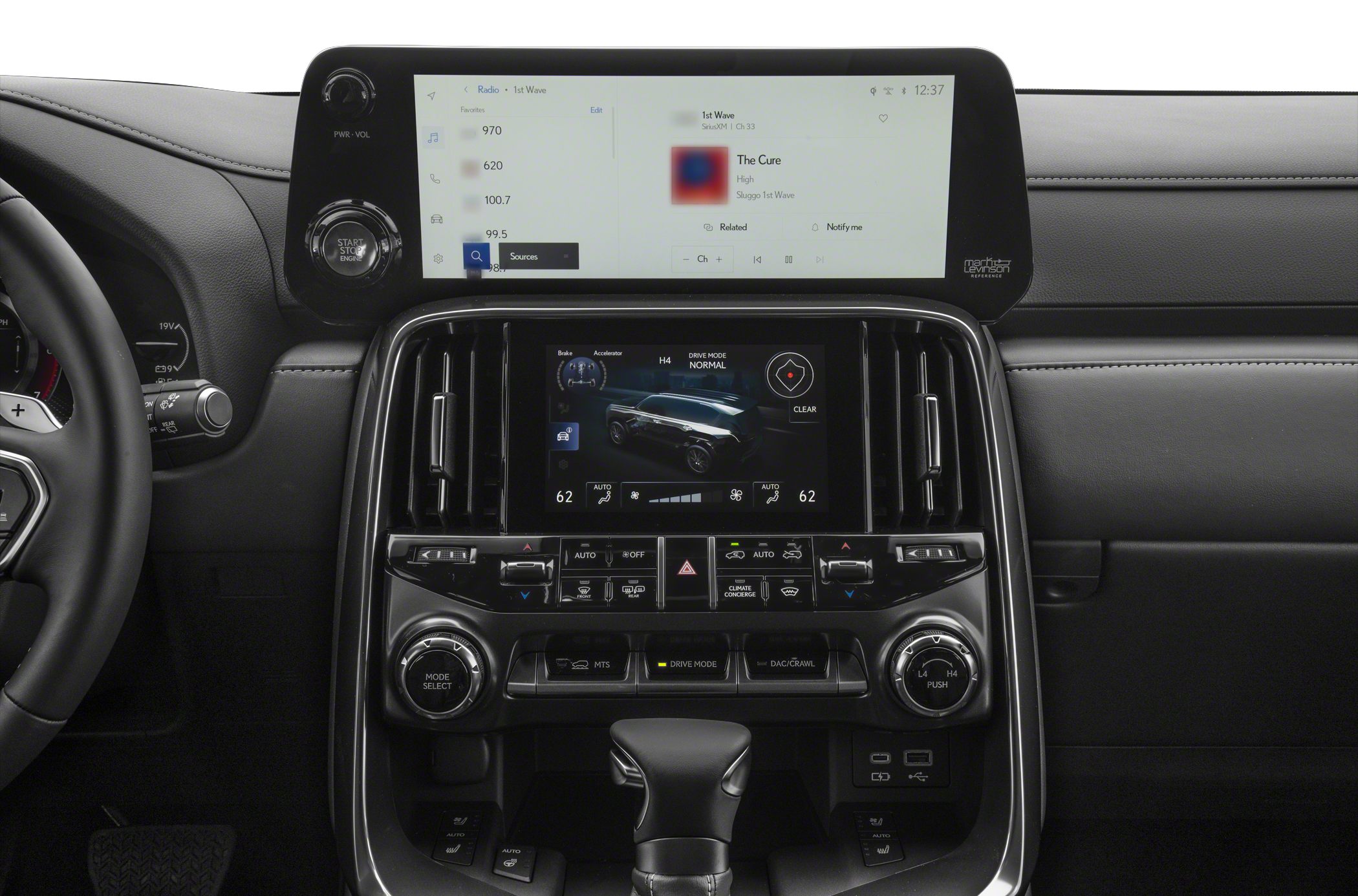 Dual touchscreen display and ergonomic central console controls