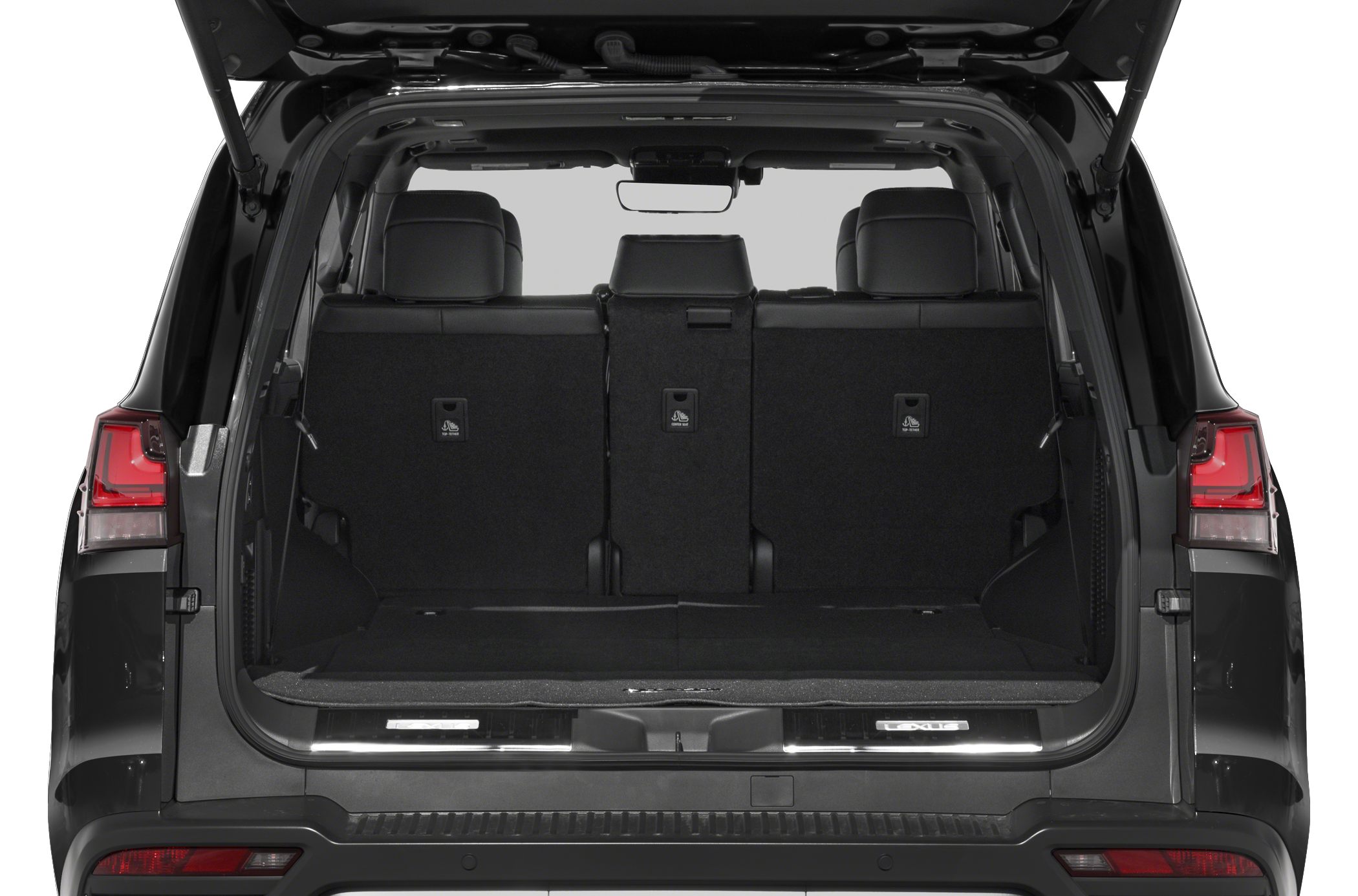 Spacious SUV trunk interior with rear seats and cargo area