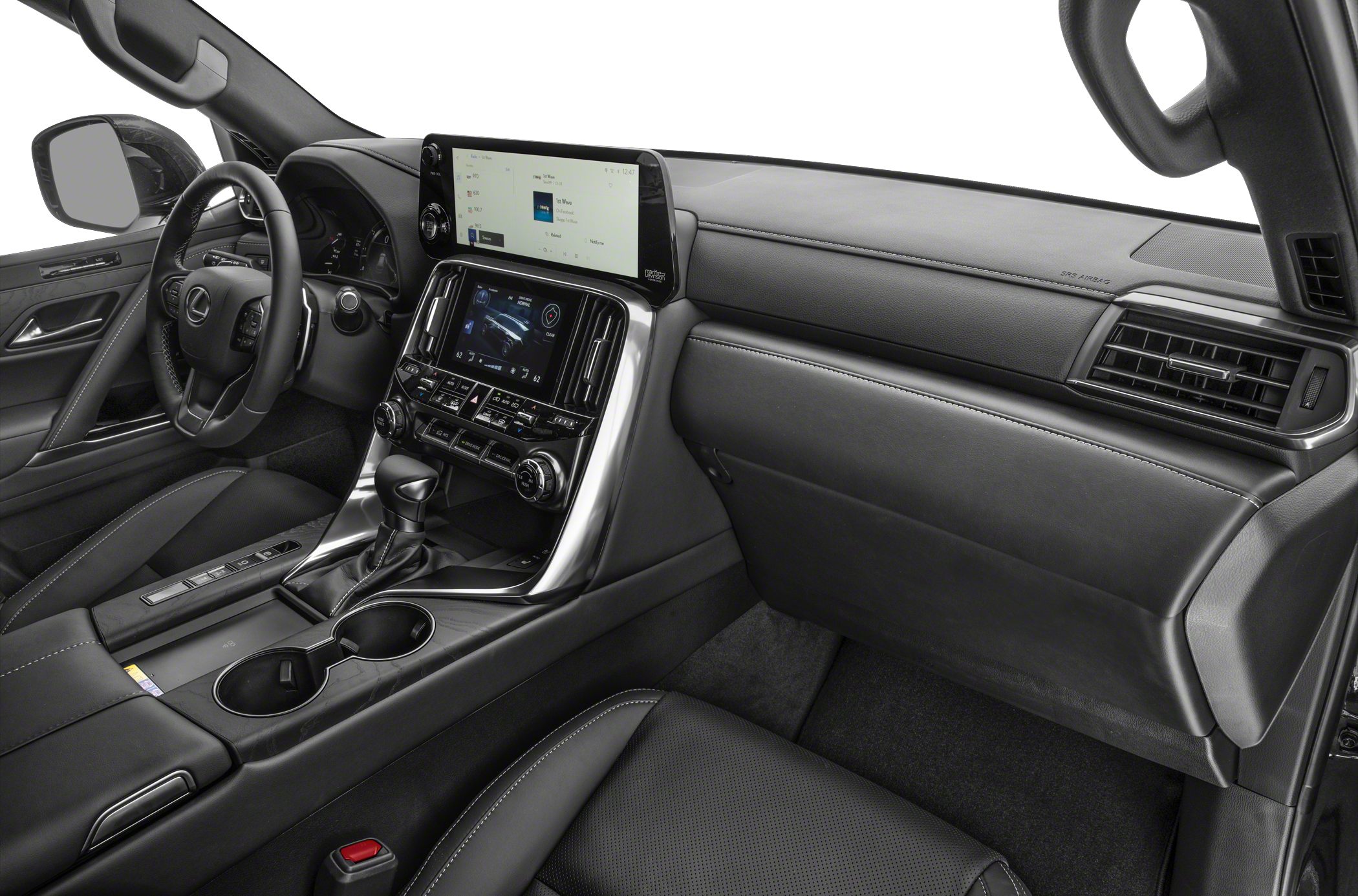 Dual infotainment screens and leather interior with advanced control layout