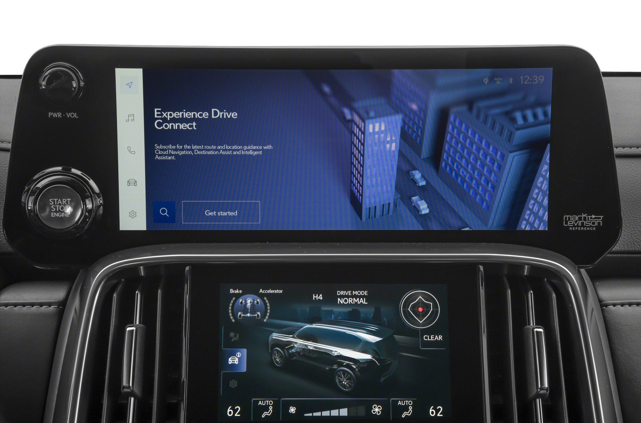 Digital infotainment and drive mode display with navigation and vehicle control features