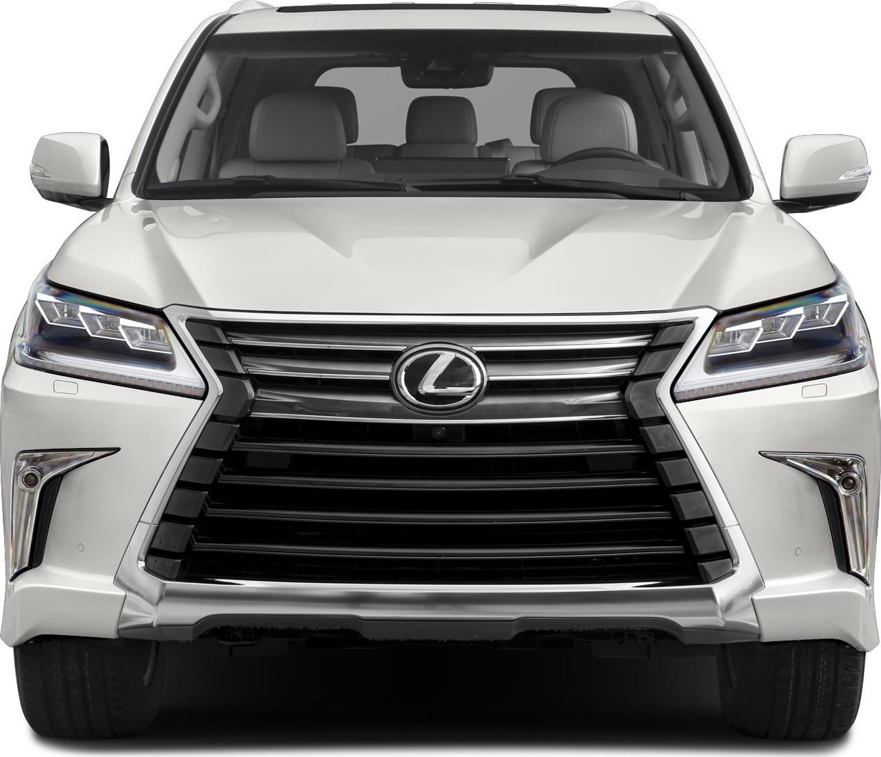 Front view of luxury SUV with spindle grille and LED headlights