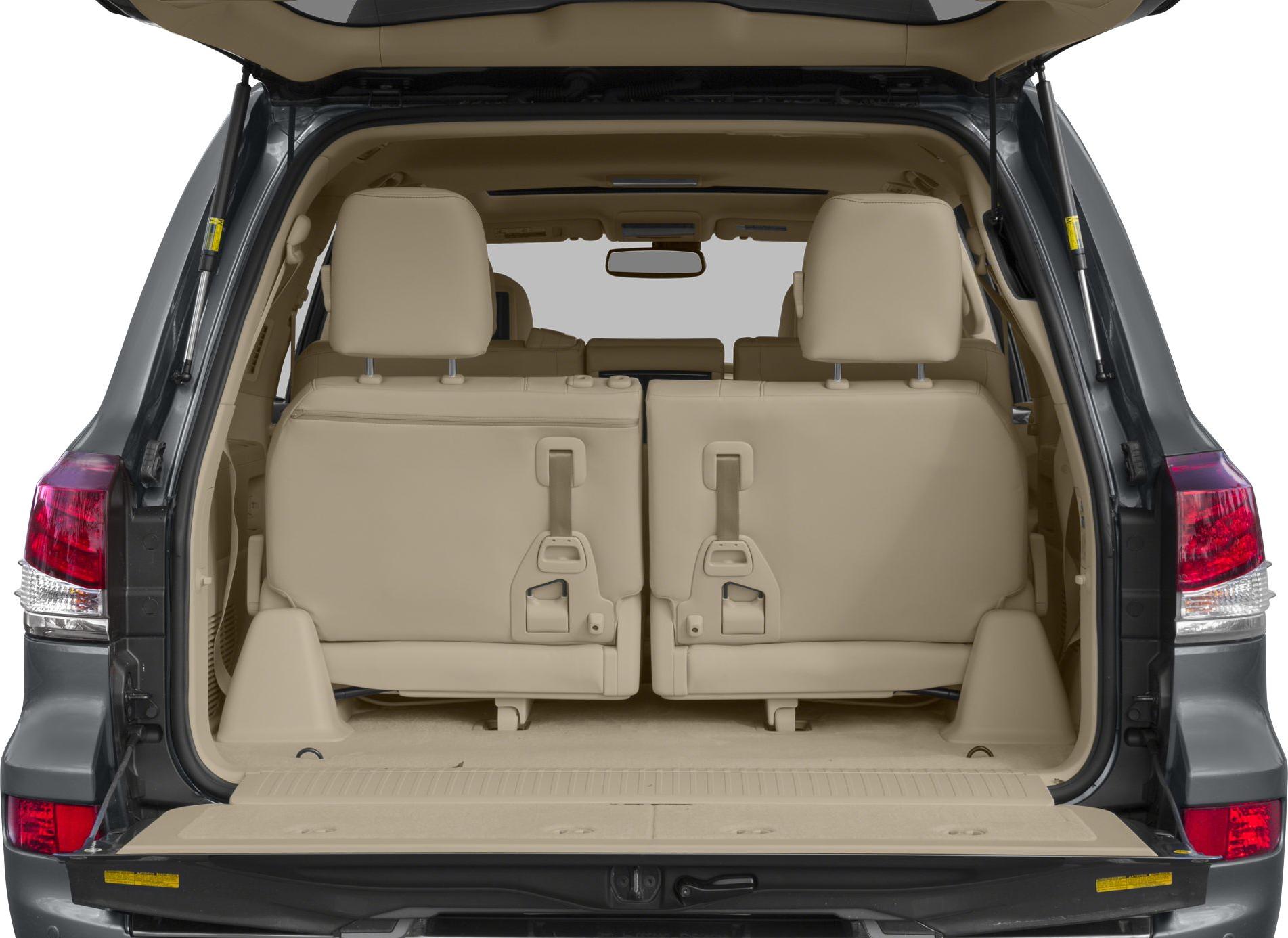 Rear cargo area with beige leather foldable seats