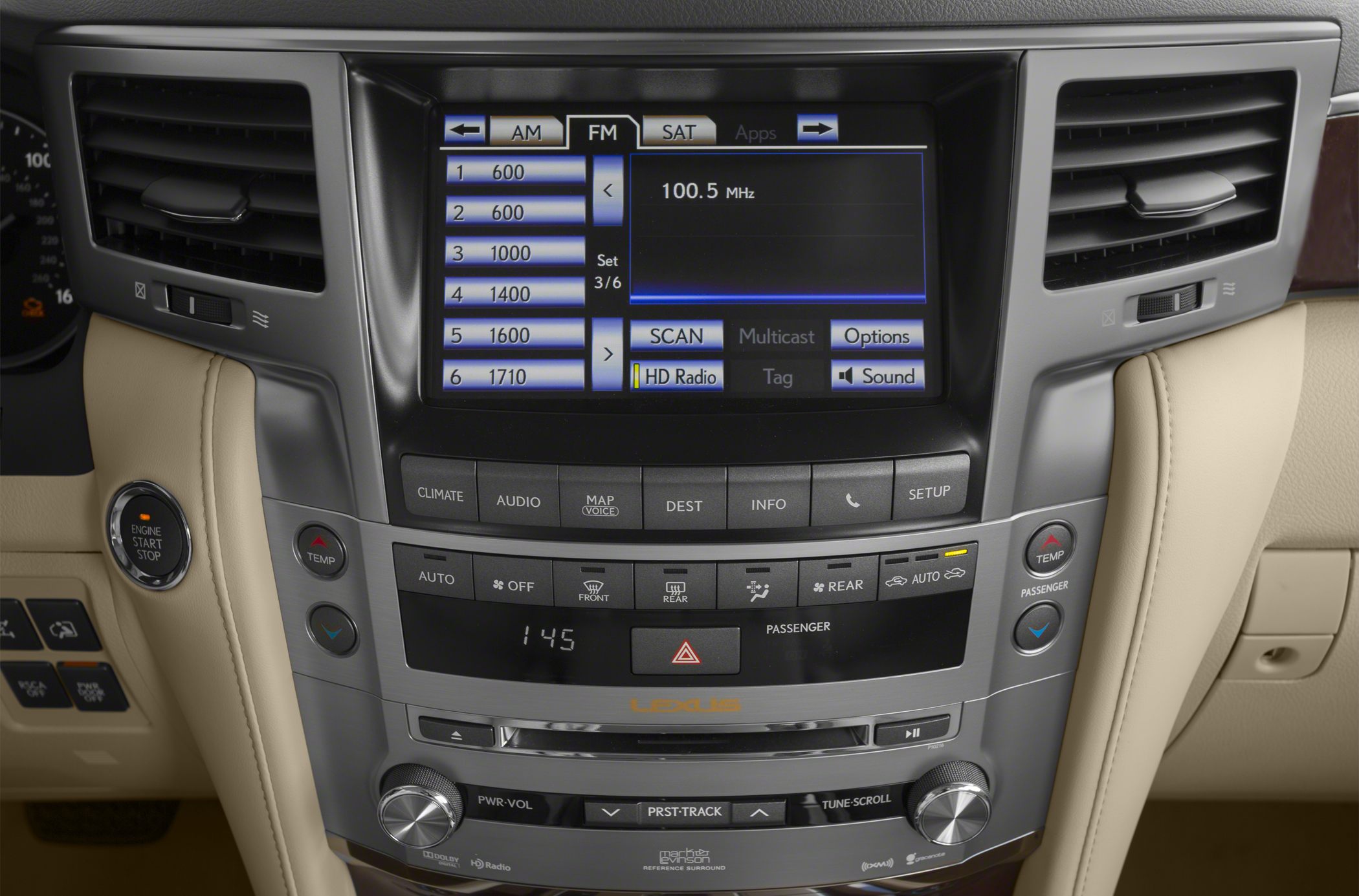 Center console with infotainment screen and climate control panel