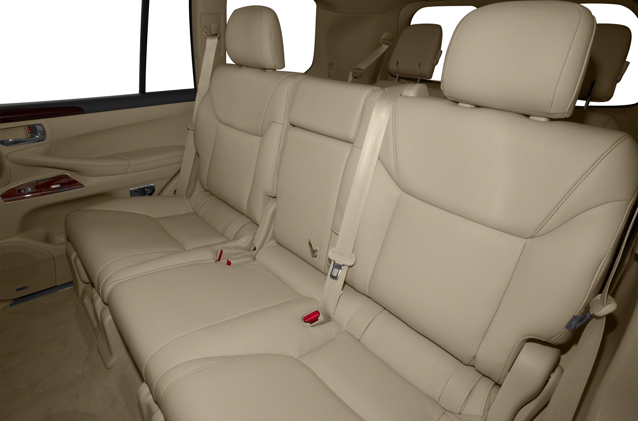 Beige leather rear seats with seat belts and spacious design
