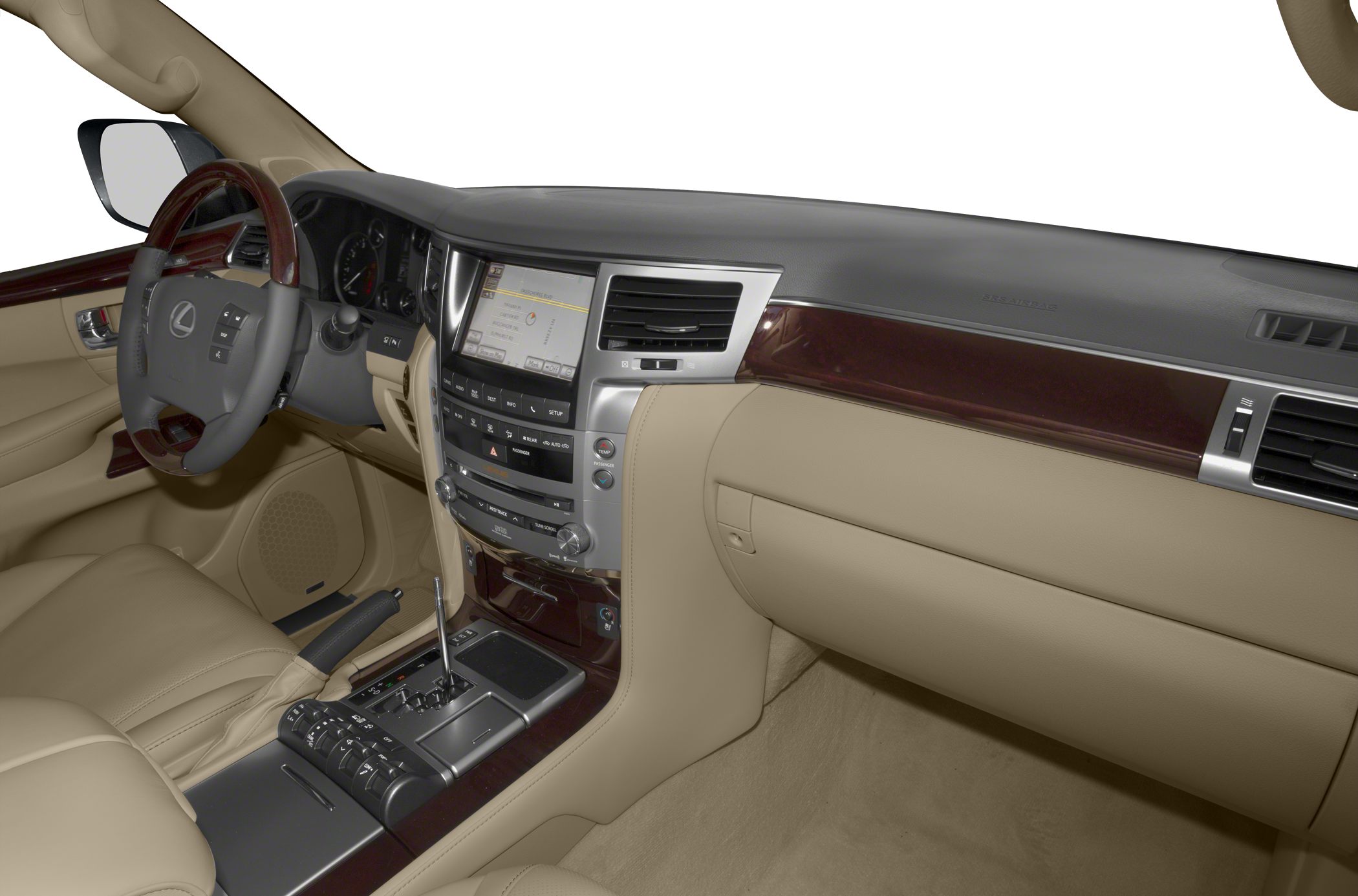 Beige leather interior with advanced dashboard and center console