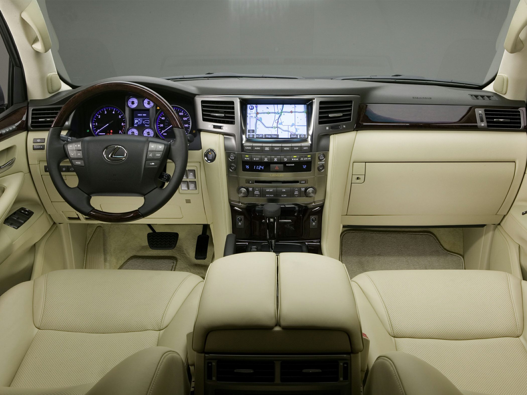 Luxury SUV interior with dashboard and multifunction steering wheel