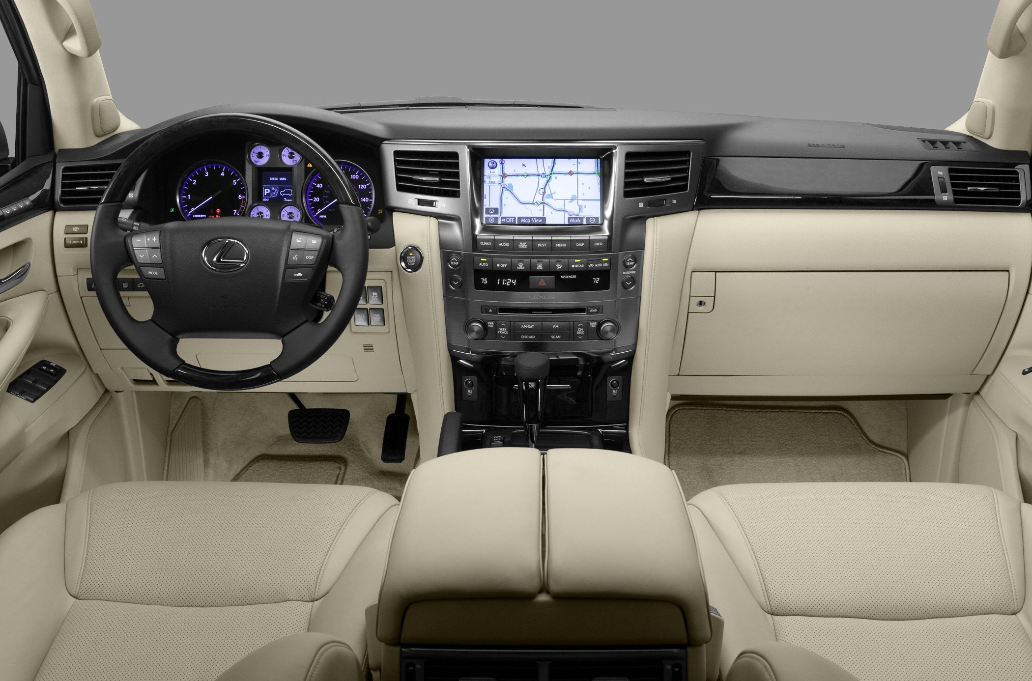 Luxury dashboard with navigation and beige leather interior