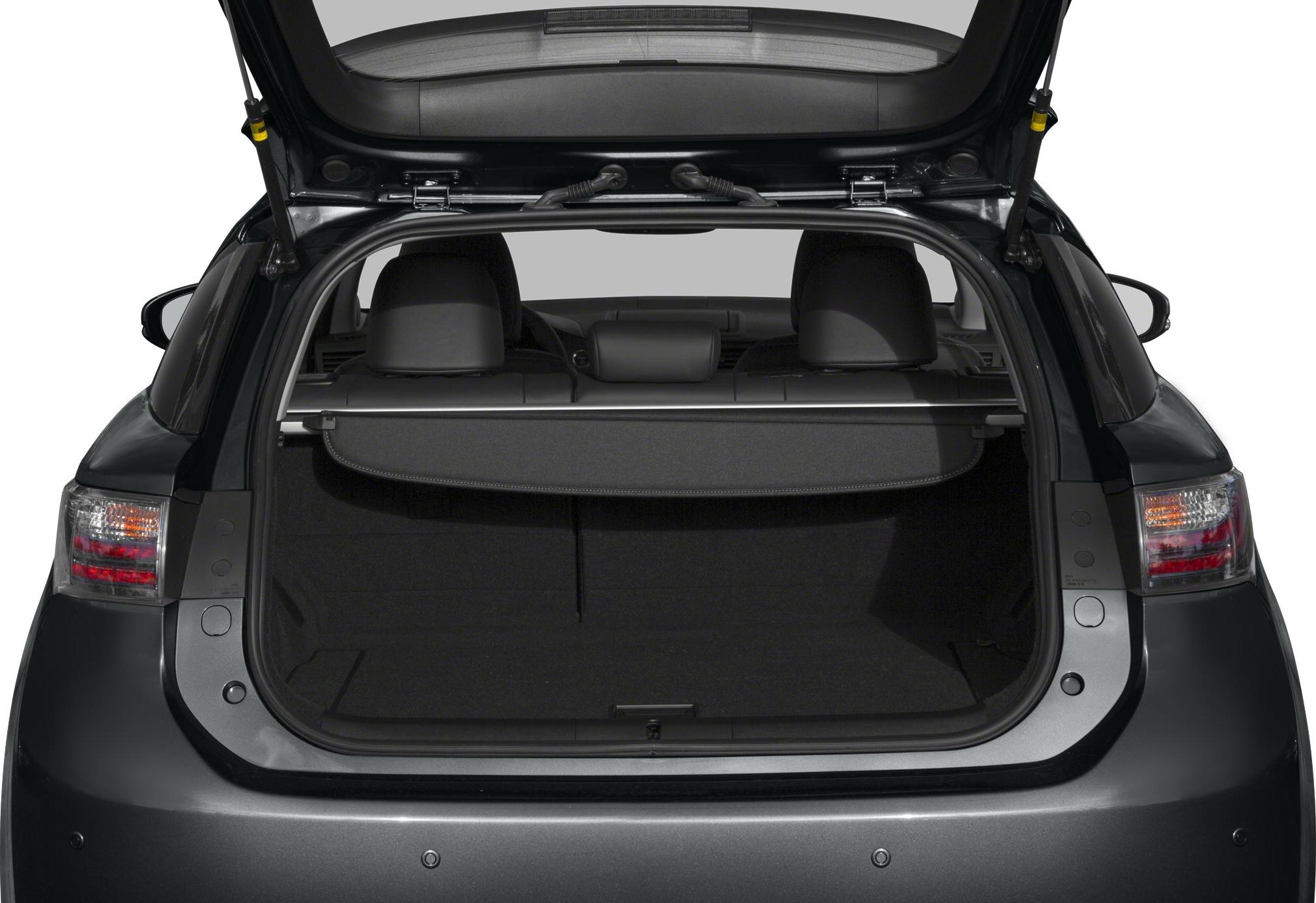 Rear trunk open with visible cargo space and privacy cover