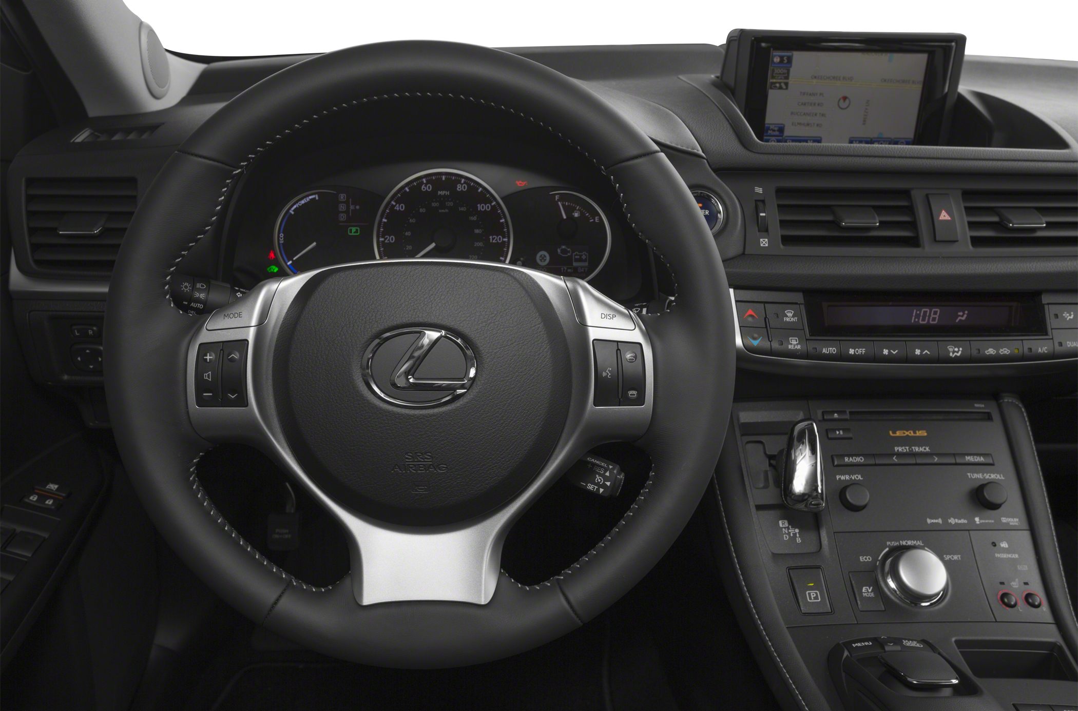 Dashboard and steering wheel with center console controls
