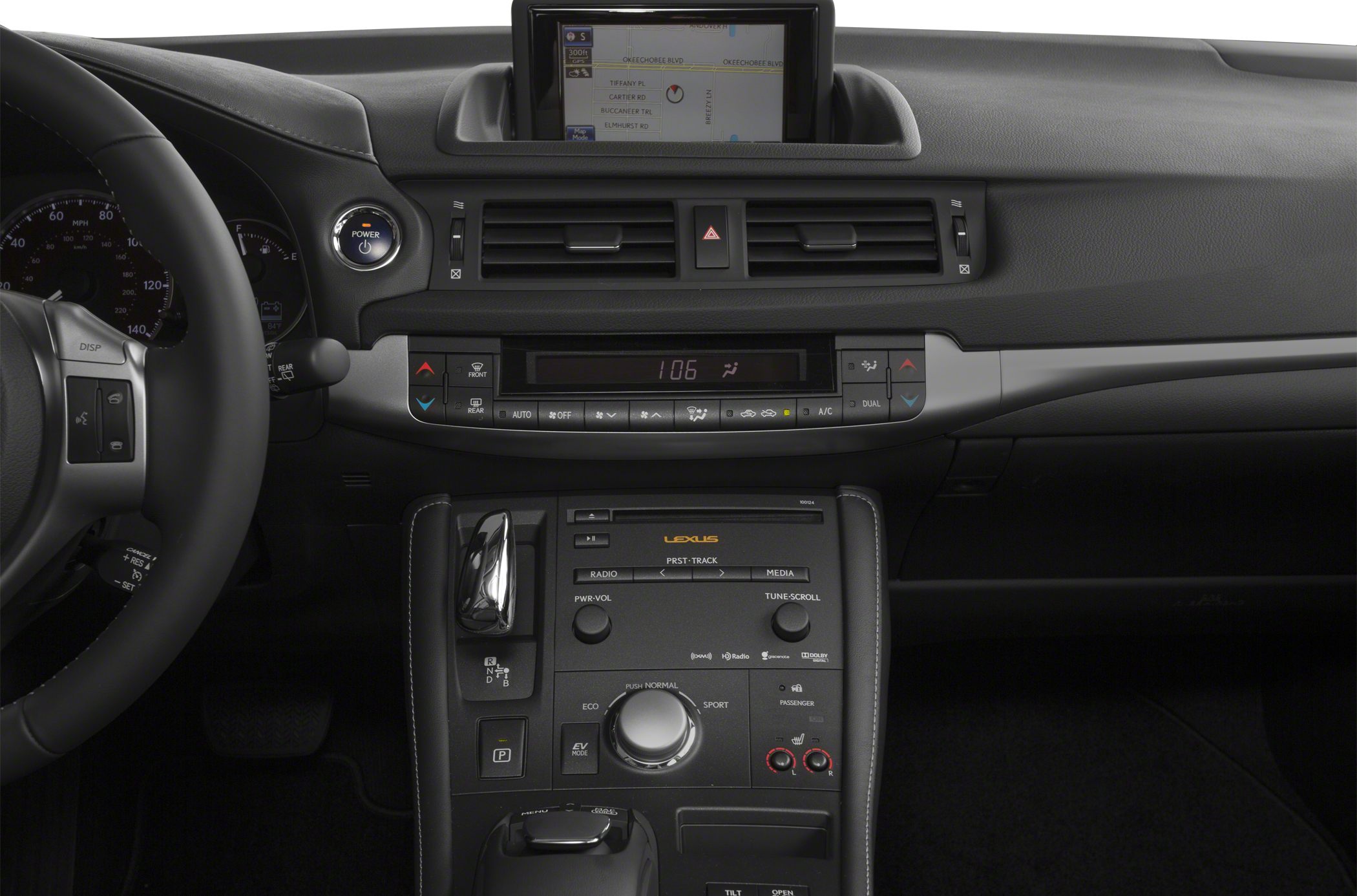 Dashboard with navigation display and dual-zone climate control
