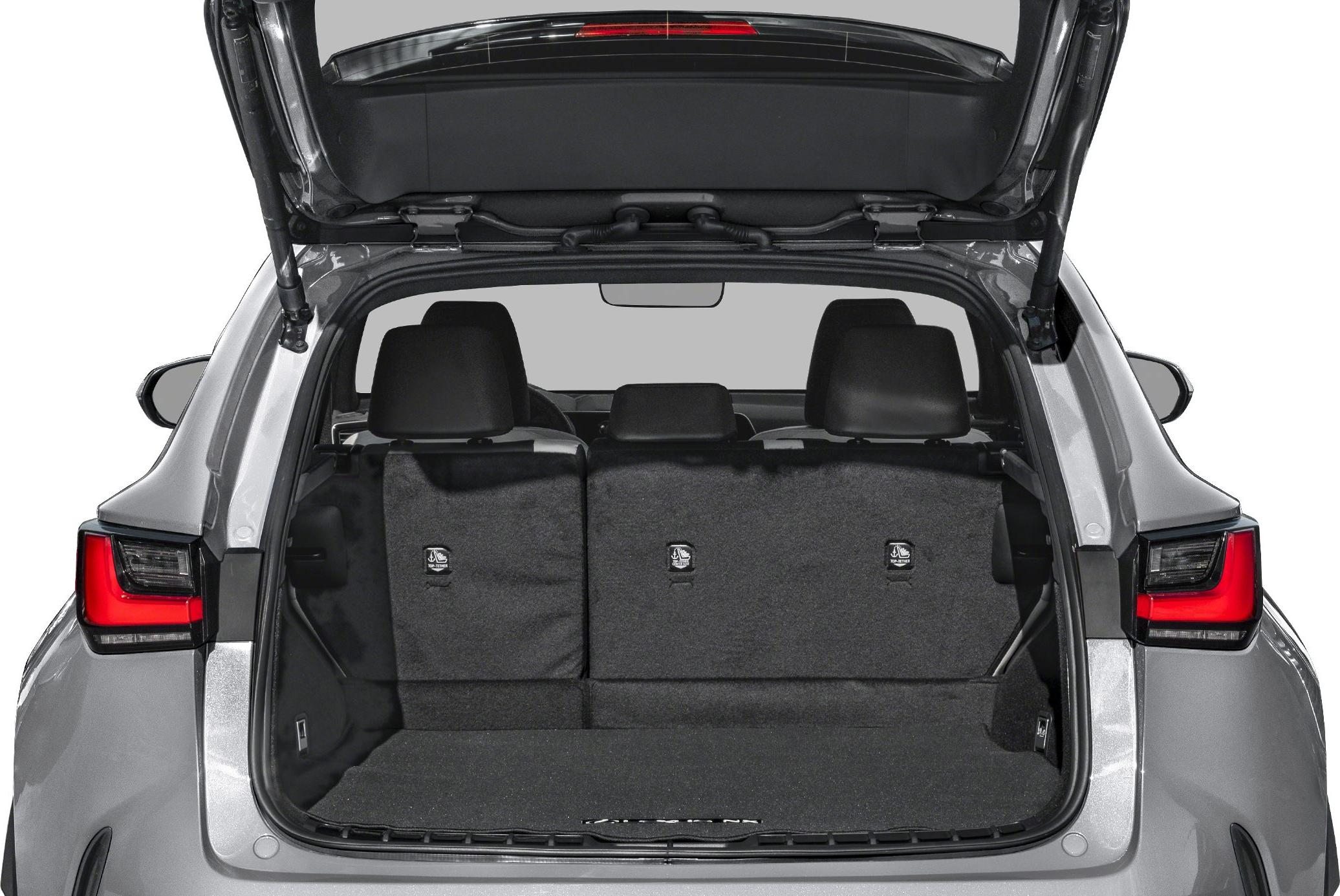 Rear cargo space with folded seats and trunk interior