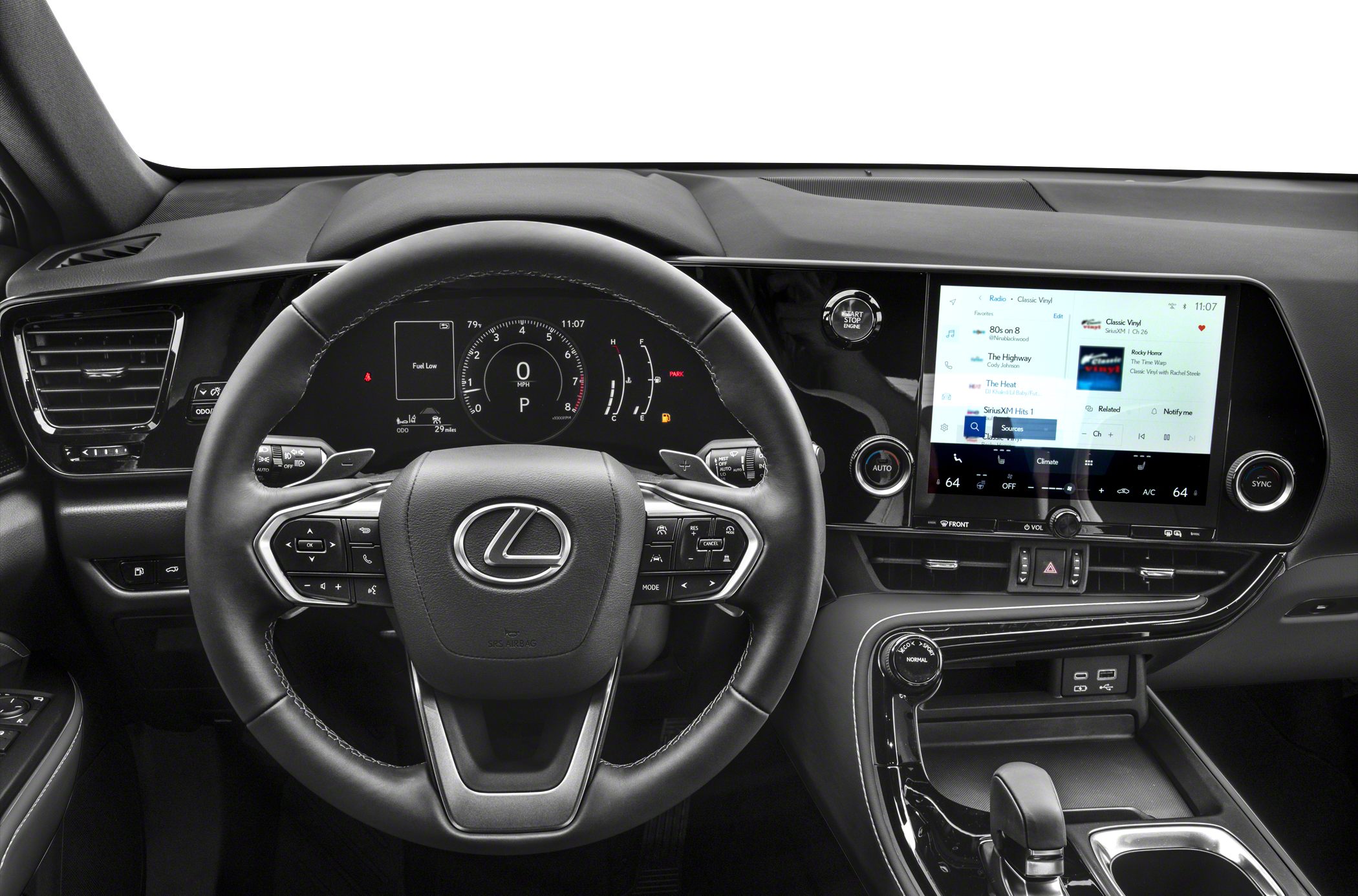 Digital dashboard and touchscreen infotainment with multifunction steering wheel