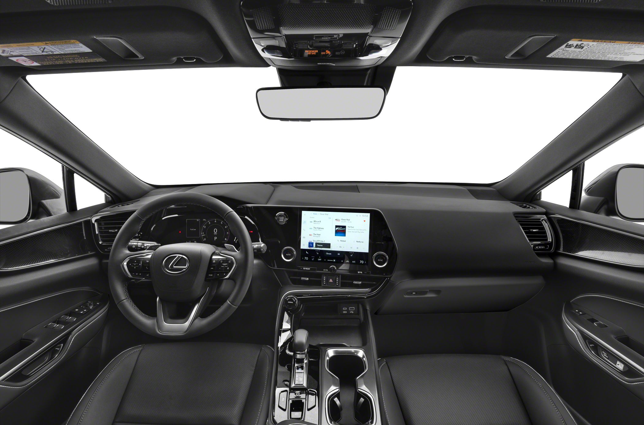 Modern interior dashboard with touchscreen infotainment and steering wheel controls
