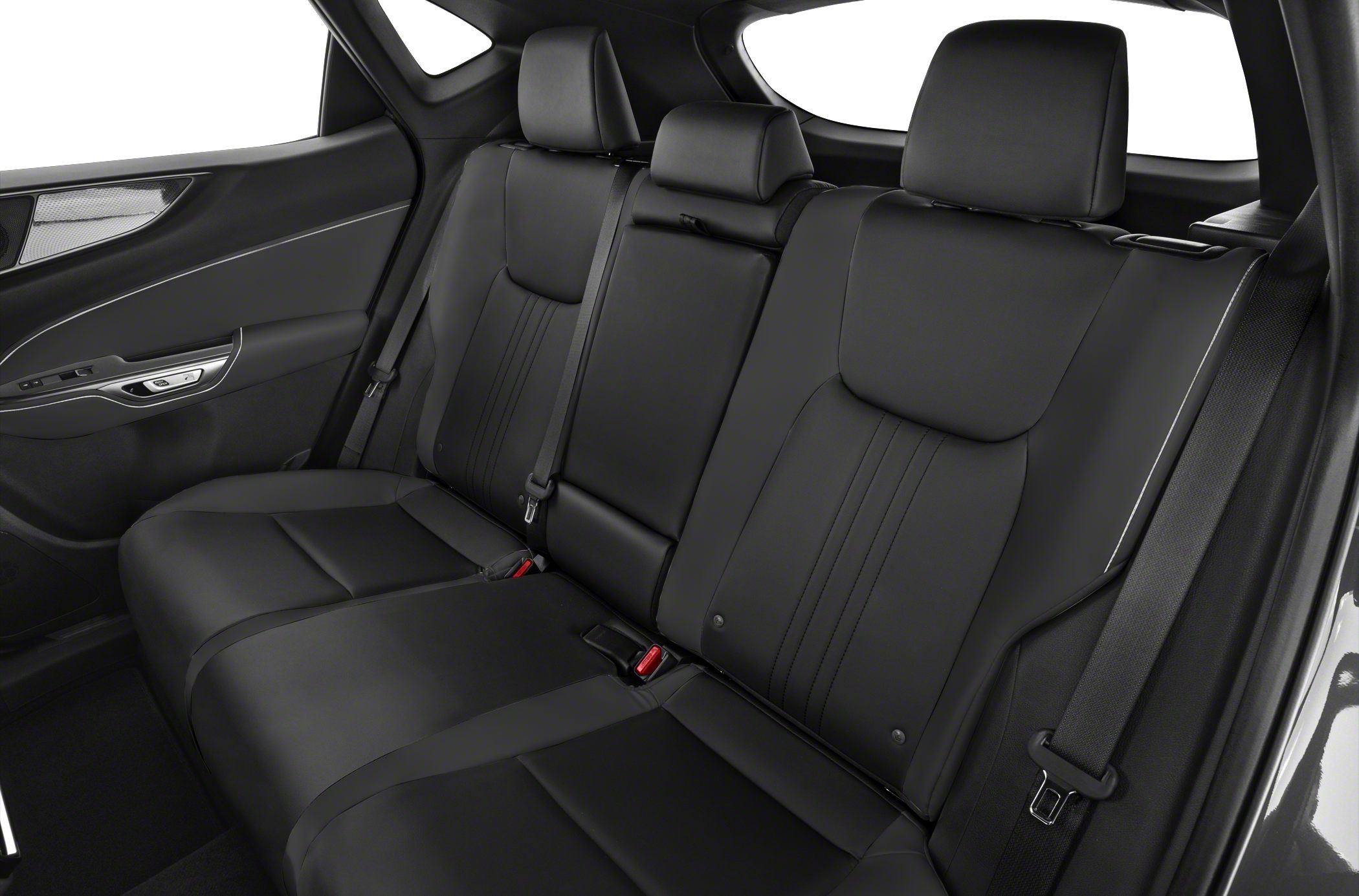 Black premium leather rear passenger seats with seatbelt design