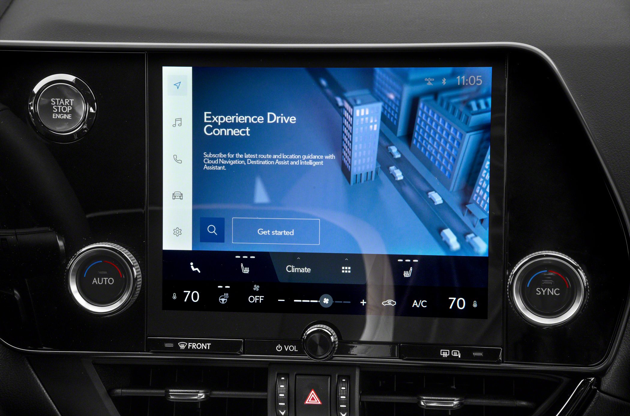 Touchscreen infotainment and dual-zone climate control interface