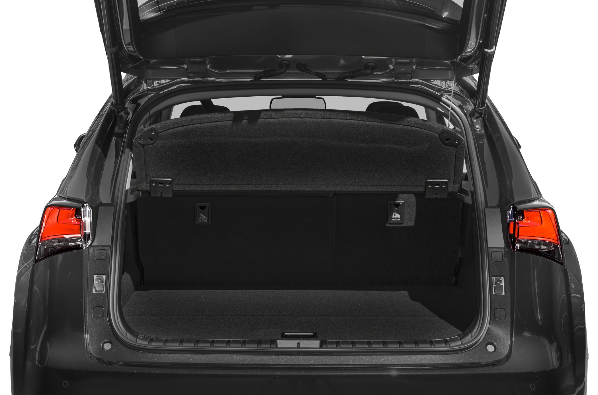 Open trunk with spacious cargo area and rear seats of an SUV