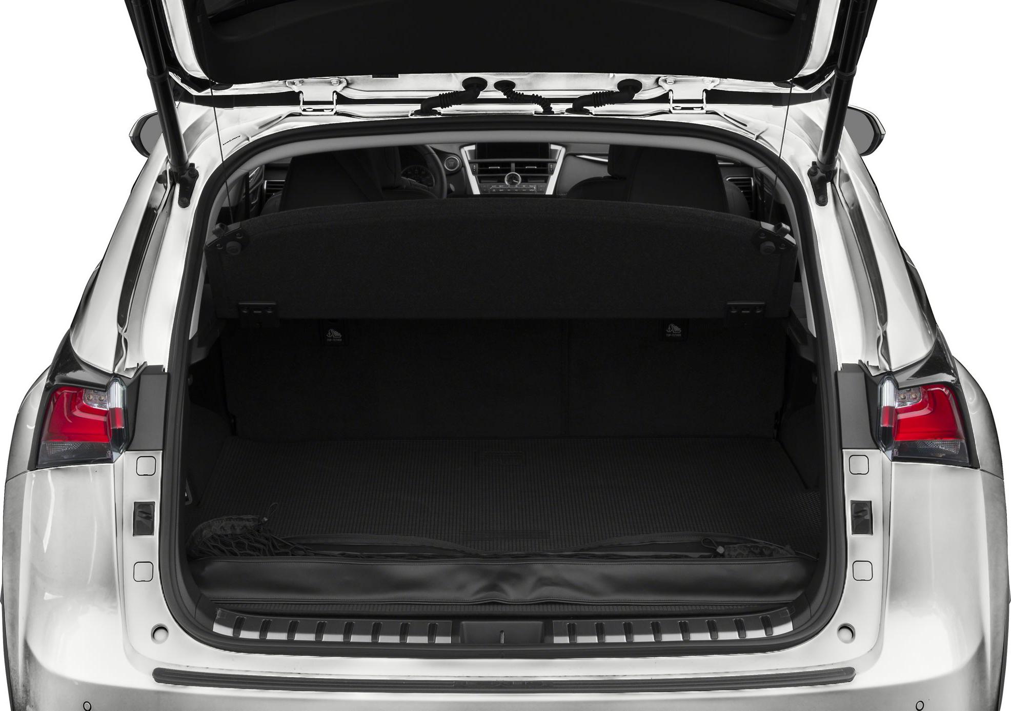 Open large rear trunk space of an SUV with visible interior and rear seats.