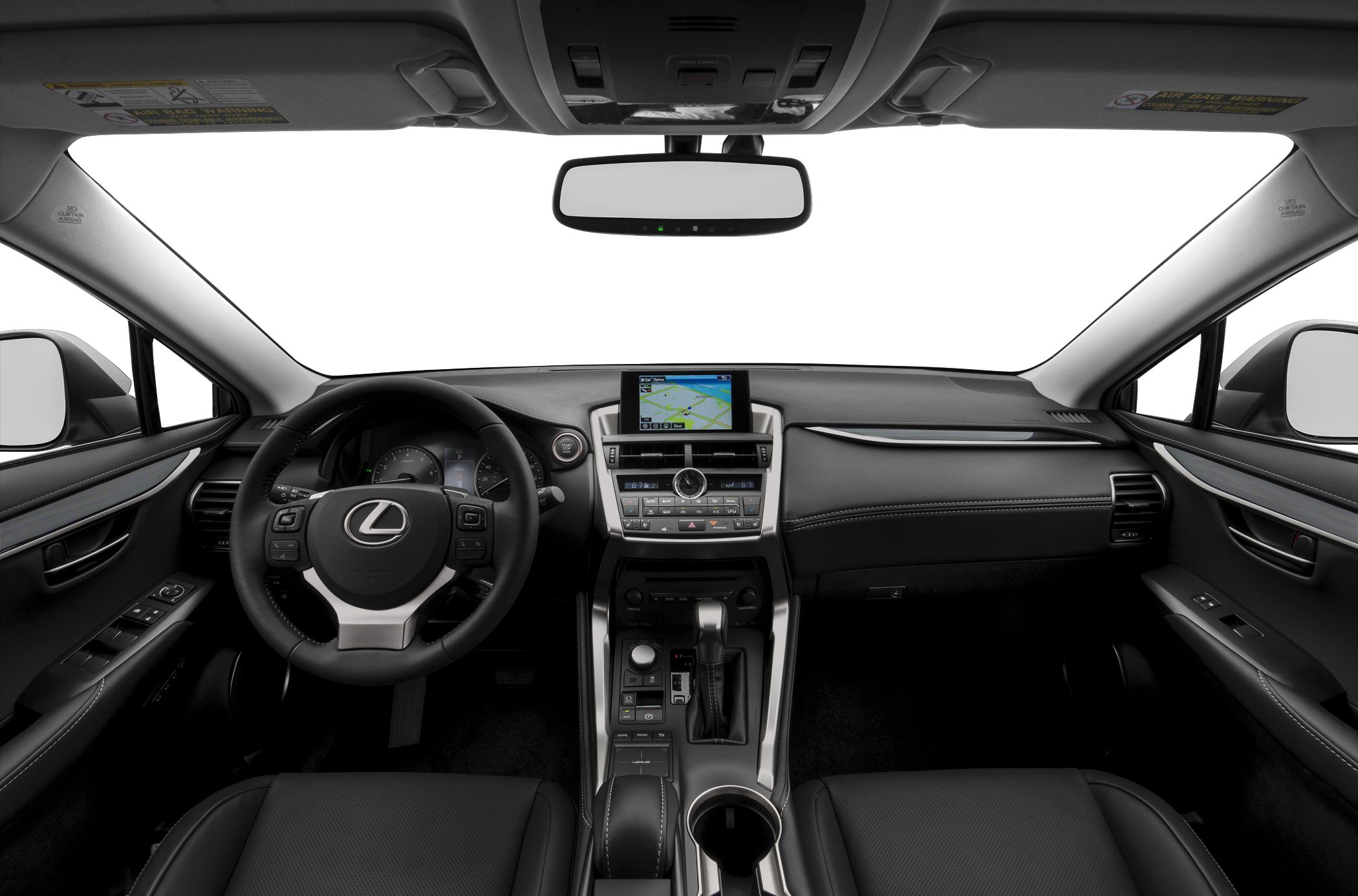 Dashboard layout with steering wheel and infotainment screen
