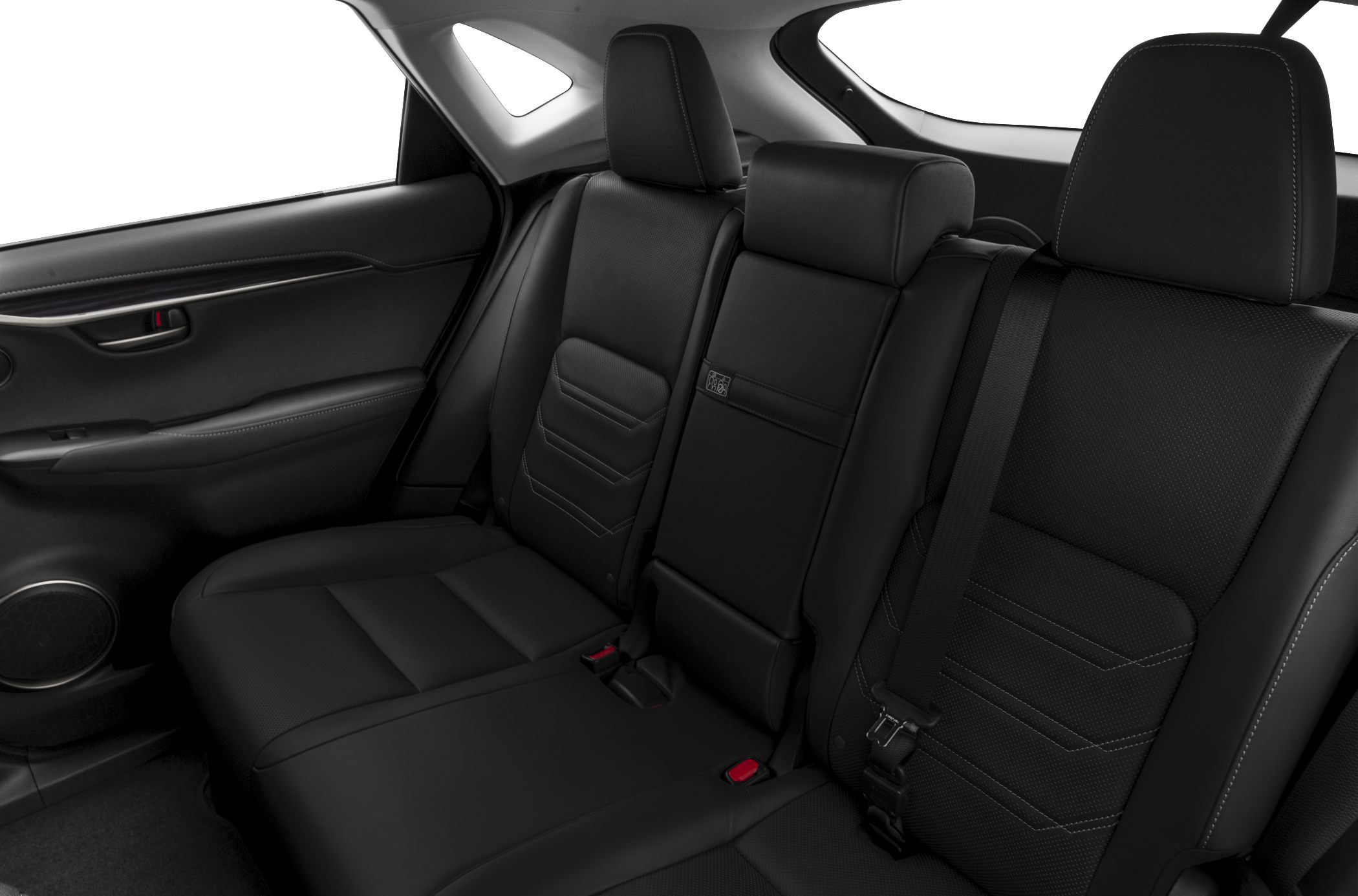 Black leather rear seats with stitching and headrests