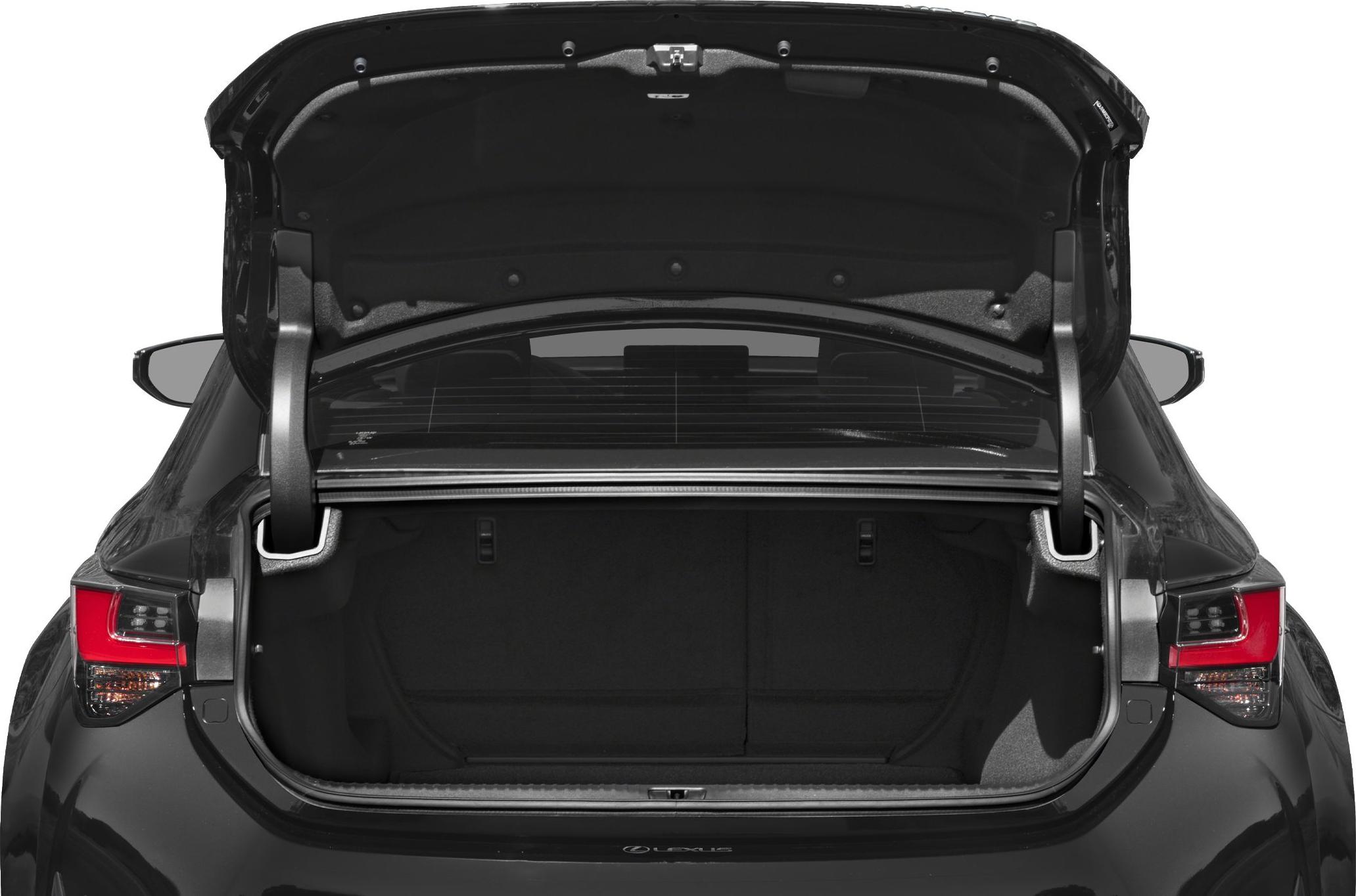 Open trunk space and rear taillights of a coupe car