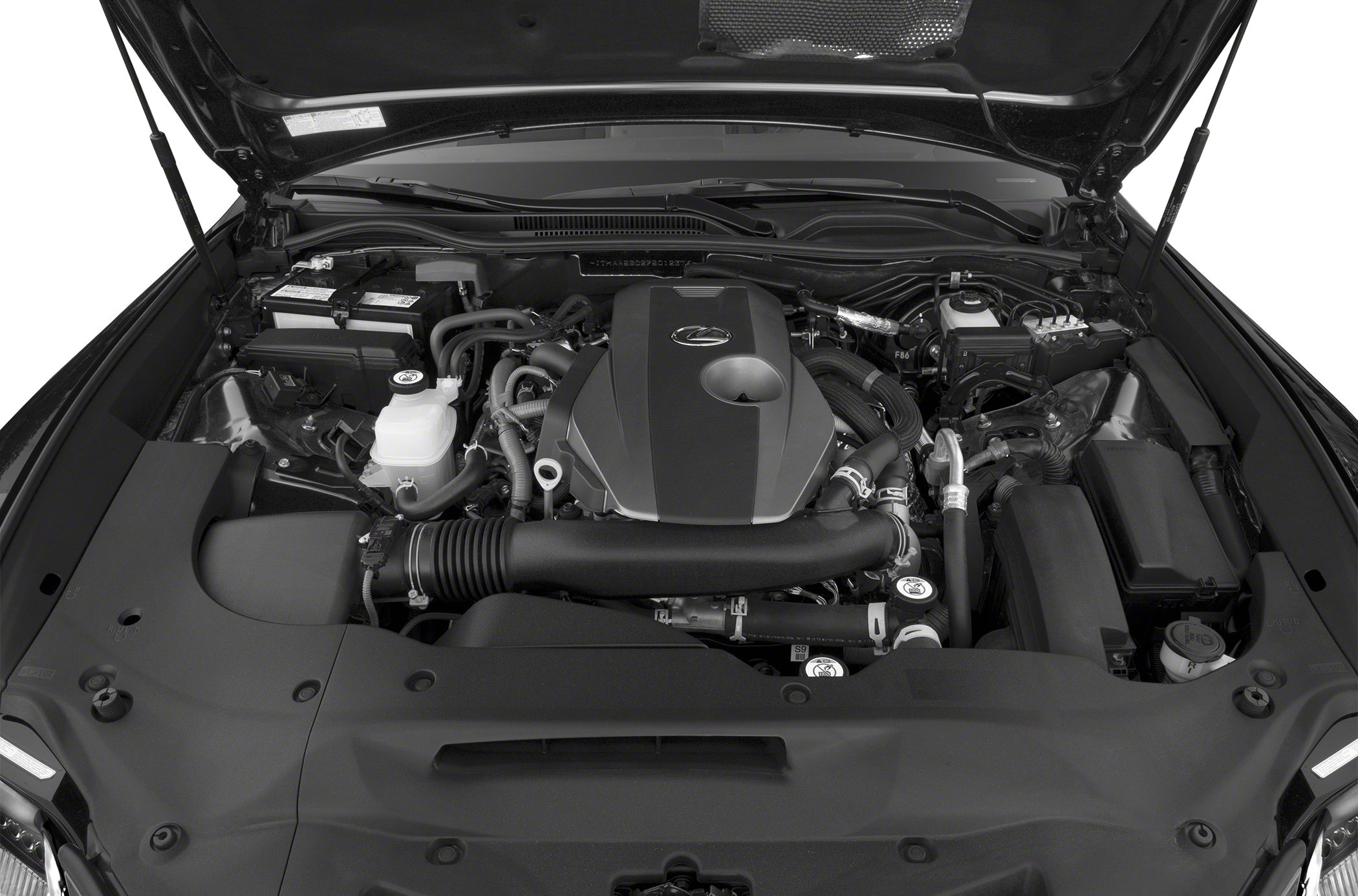 Engine bay with clean layout and distinctive central engine cover